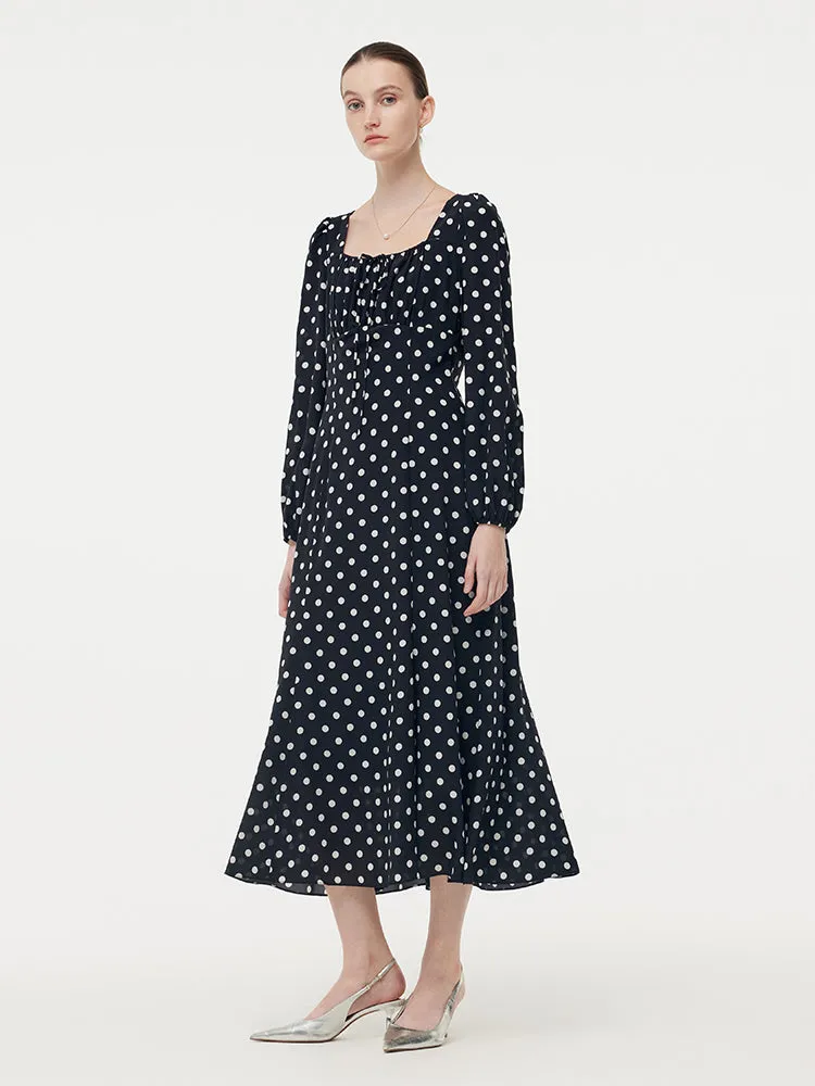 16 Momme Mulberry Slik Polka Dots Women Maxi Dress