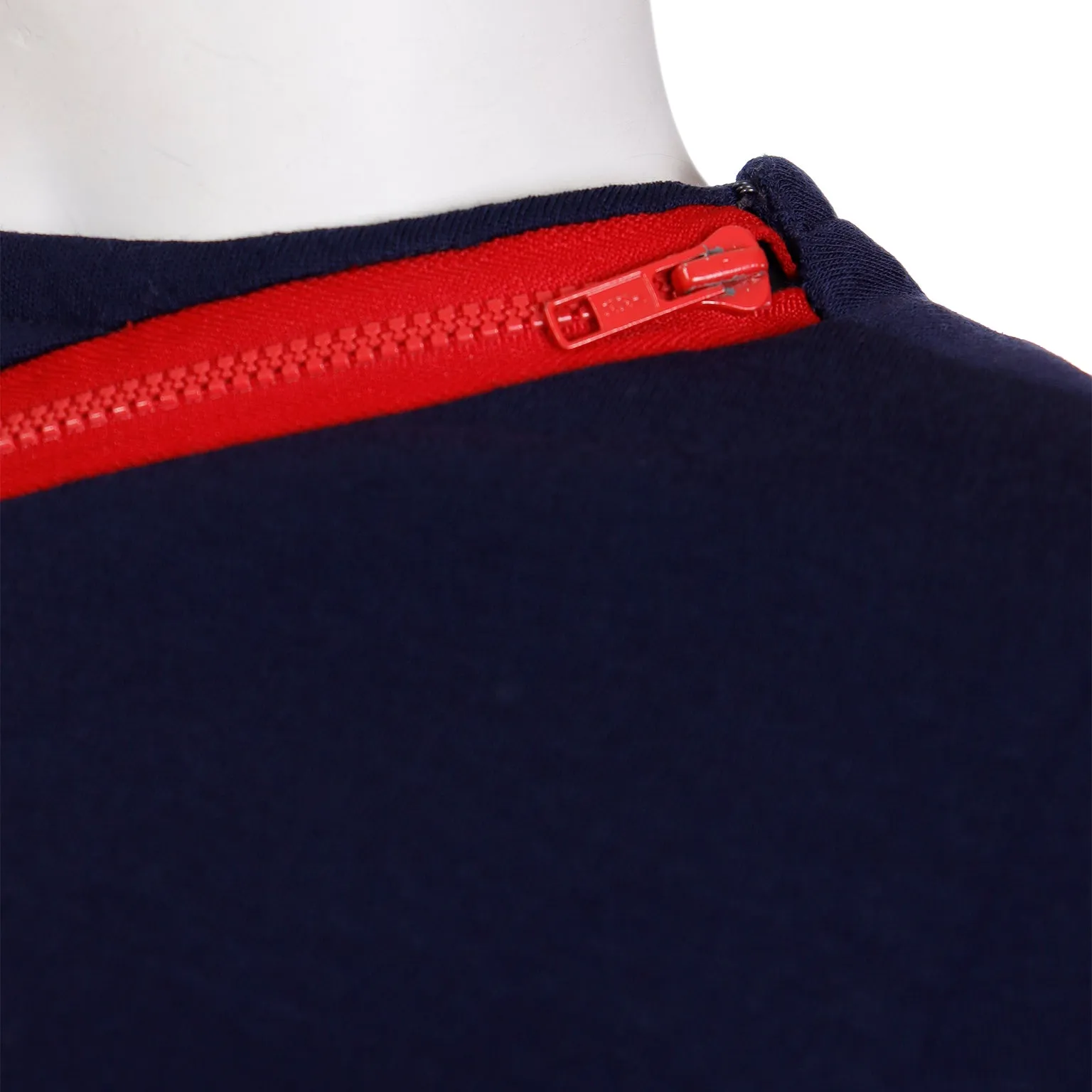 1980s Bill Blass Blue Knit Vintage Dress With Red Zippers
