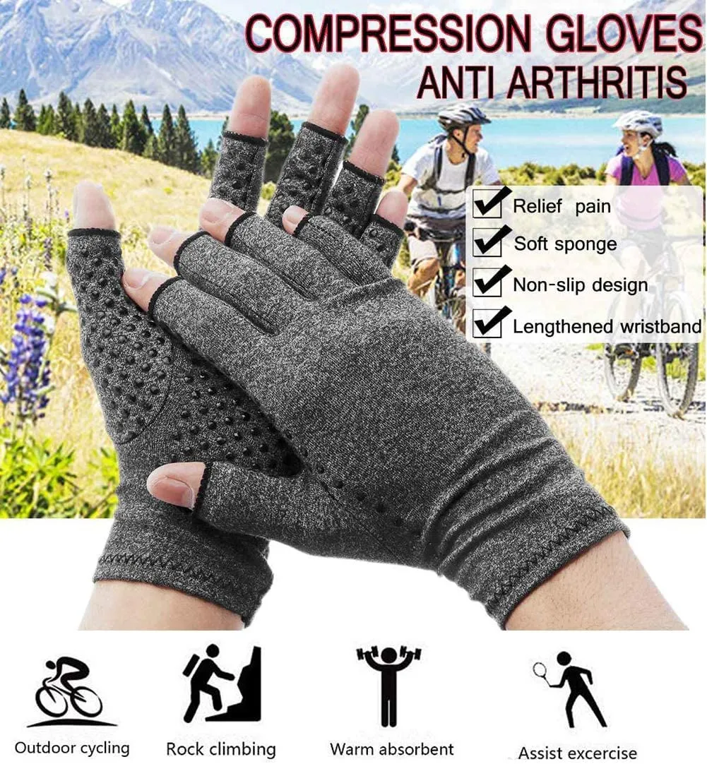 2 Pairs Arthritis Compression Gloves, Provide Support Warmth for Carpal Tunnel, Rheumatoid, Arthritis Pain Relief Gloves, Fingerless Compression Gloves for Arthritis for Women & Men(M(2 Pairs)) M (2 Pairs)