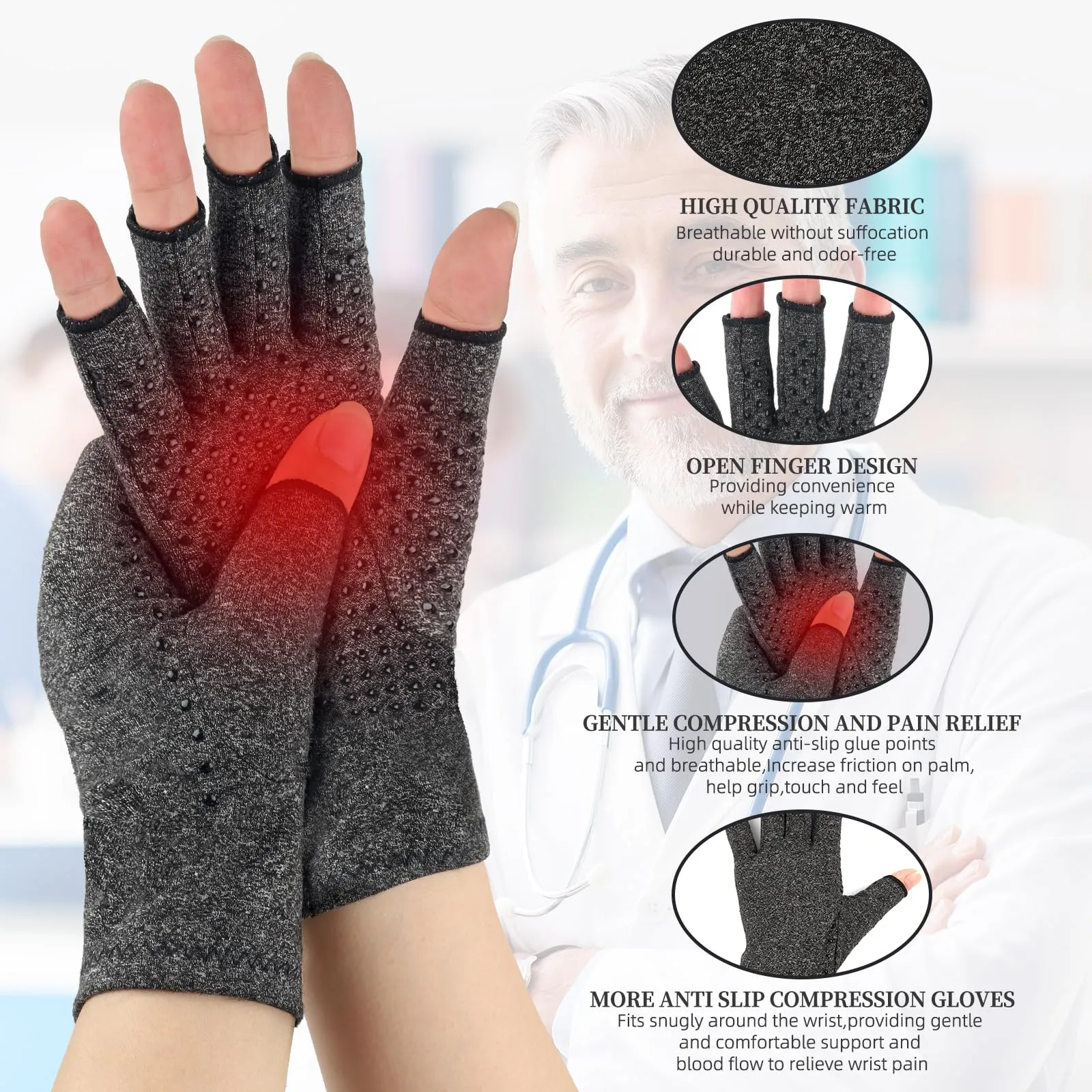 2 Pairs Arthritis Compression Gloves, Provide Support Warmth for Carpal Tunnel, Rheumatoid, Arthritis Pain Relief Gloves, Fingerless Compression Gloves for Arthritis for Women & Men(M(2 Pairs)) M (2 Pairs)