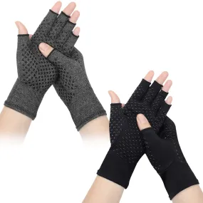 2 Pairs Arthritis Gloves Unisex Pressure Gloves Breathable Relieve Joint Pain Gloves Fingerless for Adult Man Woman Provide Support and Warmth, 2 Colors