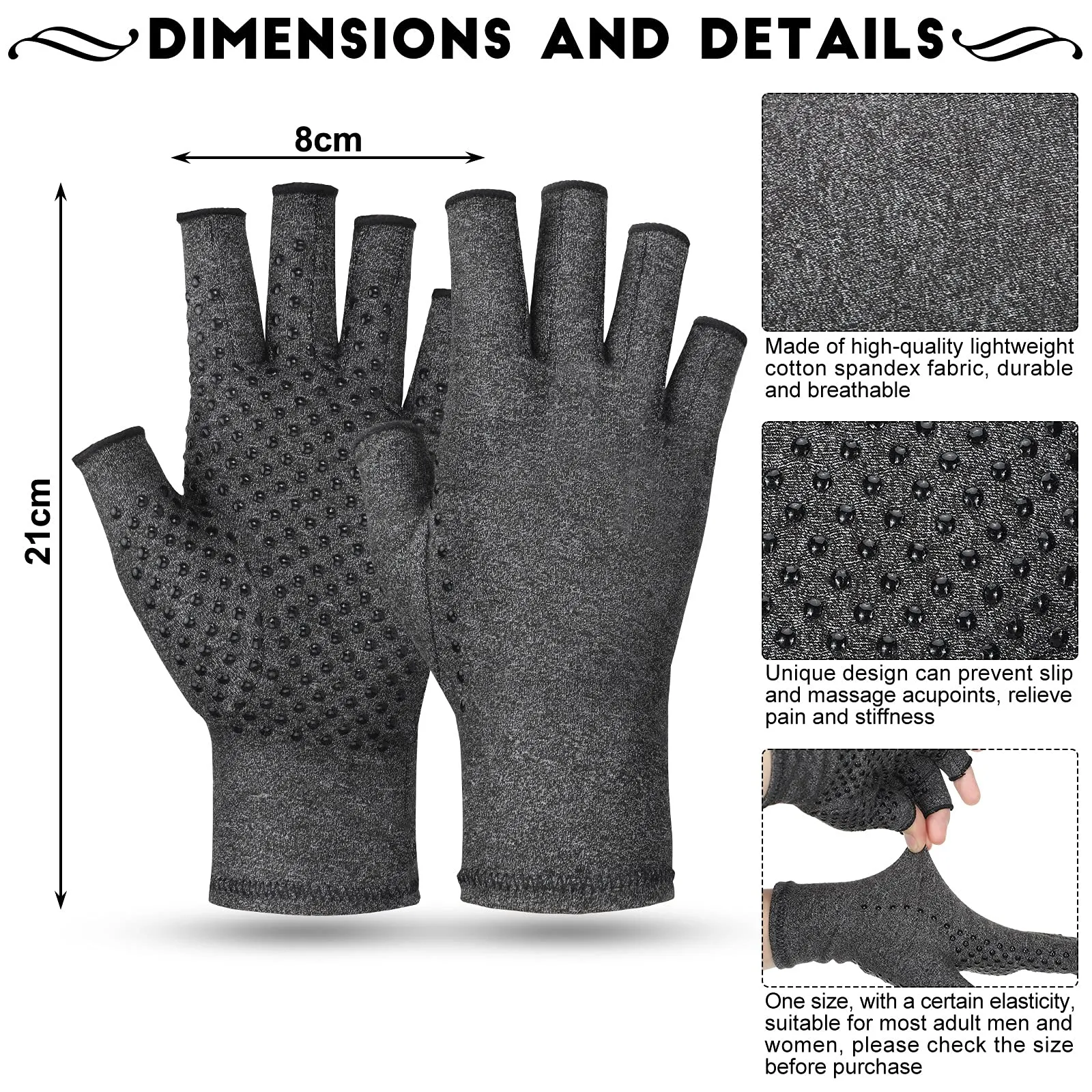 2 Pairs Arthritis Gloves Unisex Pressure Gloves Breathable Relieve Joint Pain Gloves Fingerless for Adult Man Woman Provide Support and Warmth, 2 Colors