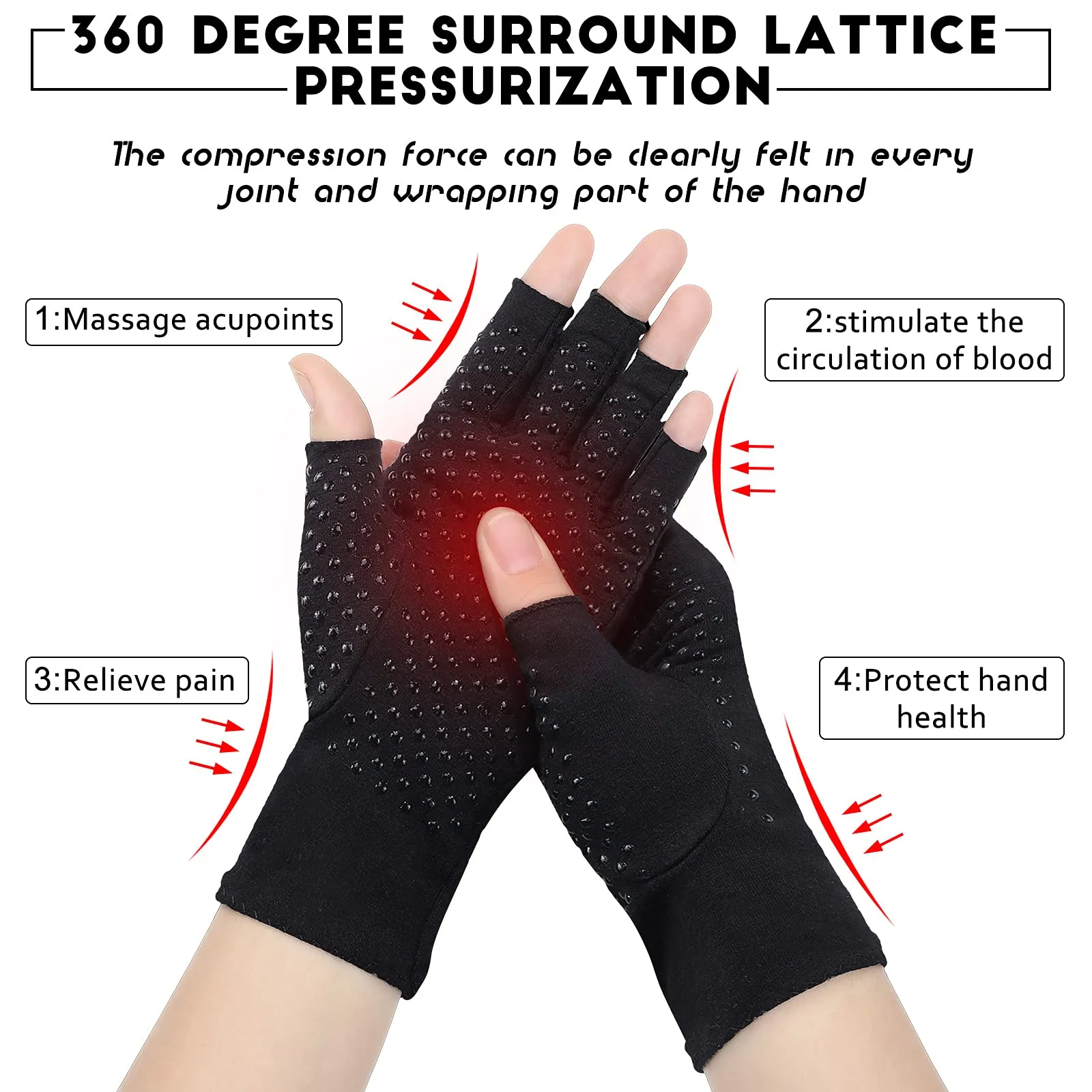 2 Pairs Arthritis Gloves Unisex Pressure Gloves Breathable Relieve Joint Pain Gloves Fingerless for Adult Man Woman Provide Support and Warmth, 2 Colors