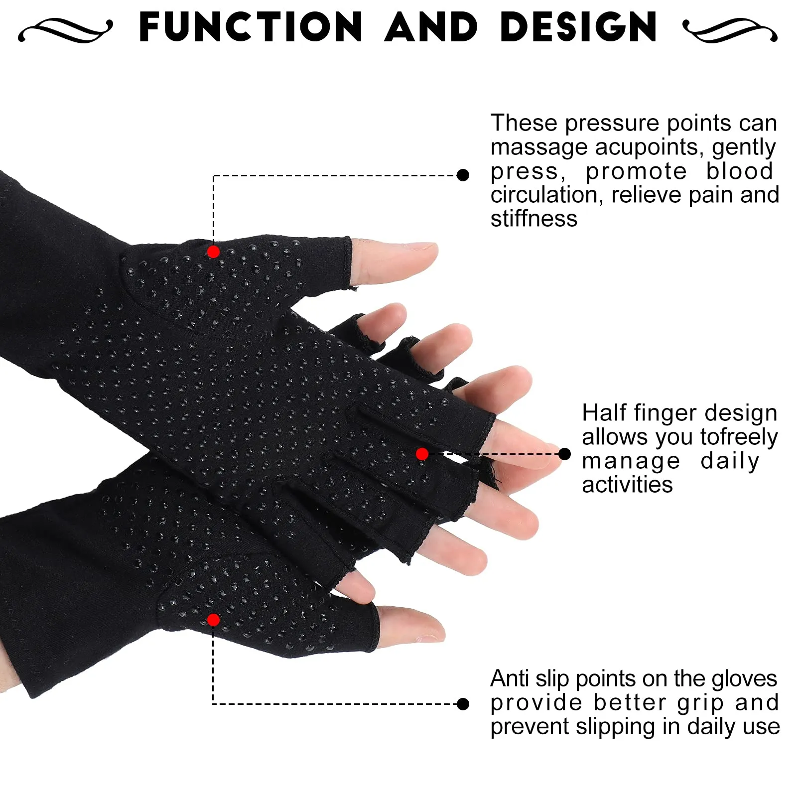 2 Pairs Arthritis Gloves Unisex Pressure Gloves Breathable Relieve Joint Pain Gloves Fingerless for Adult Man Woman Provide Support and Warmth, 2 Colors