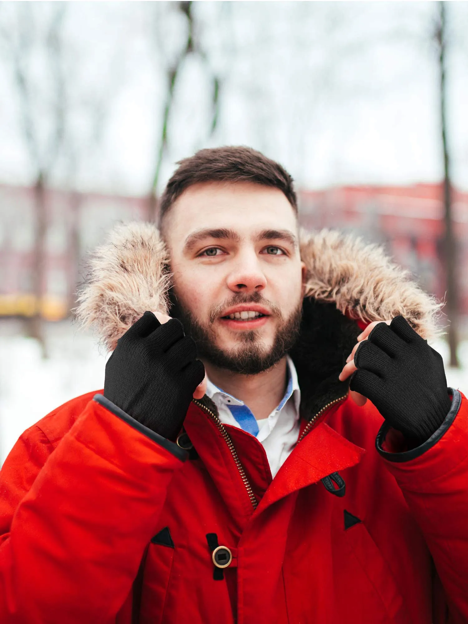 3 Pairs Half Finger Gloves Winter Fingerless Gloves Knit Gloves for Men Women Black