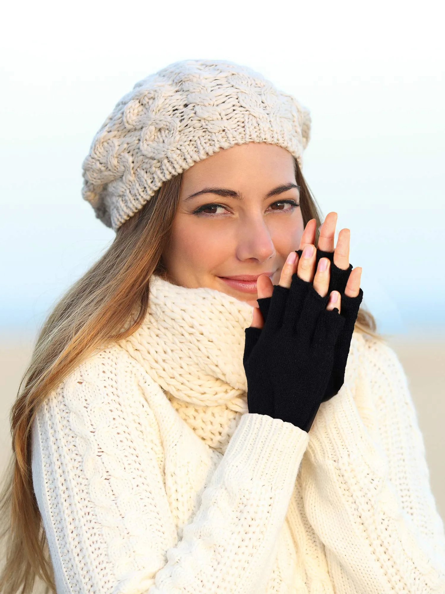 3 Pairs Half Finger Gloves Winter Fingerless Gloves Knit Gloves for Men Women Black