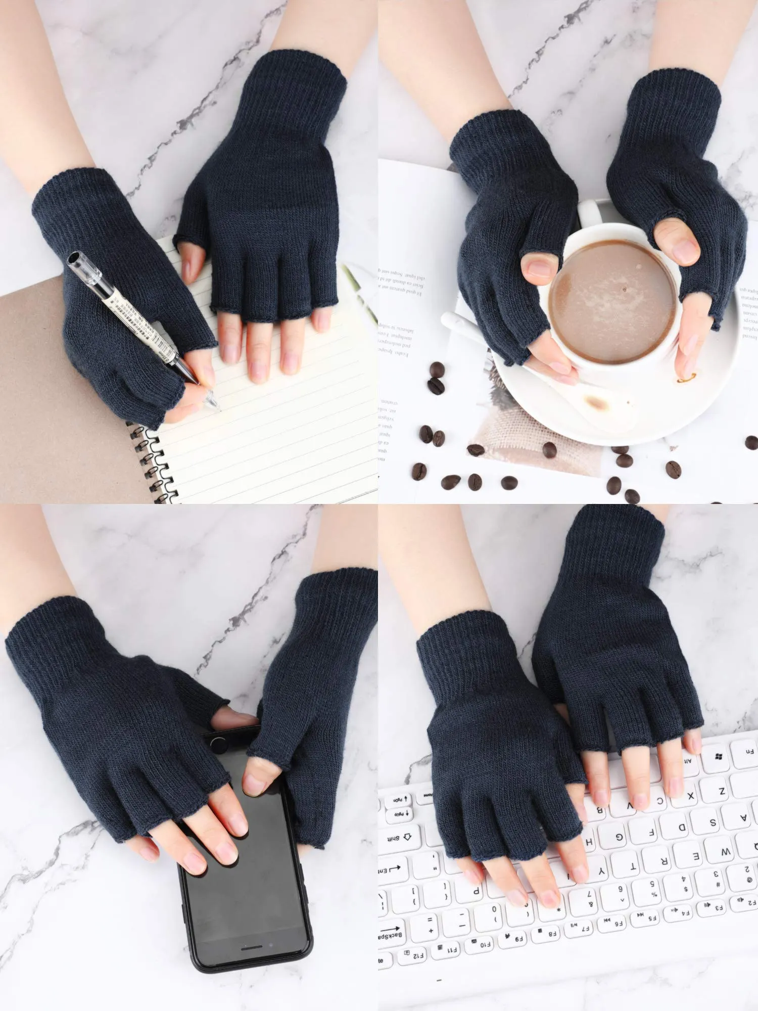 3 Pairs Half Finger Gloves Winter Fingerless Gloves Knit Gloves for Men Women Dark Grey