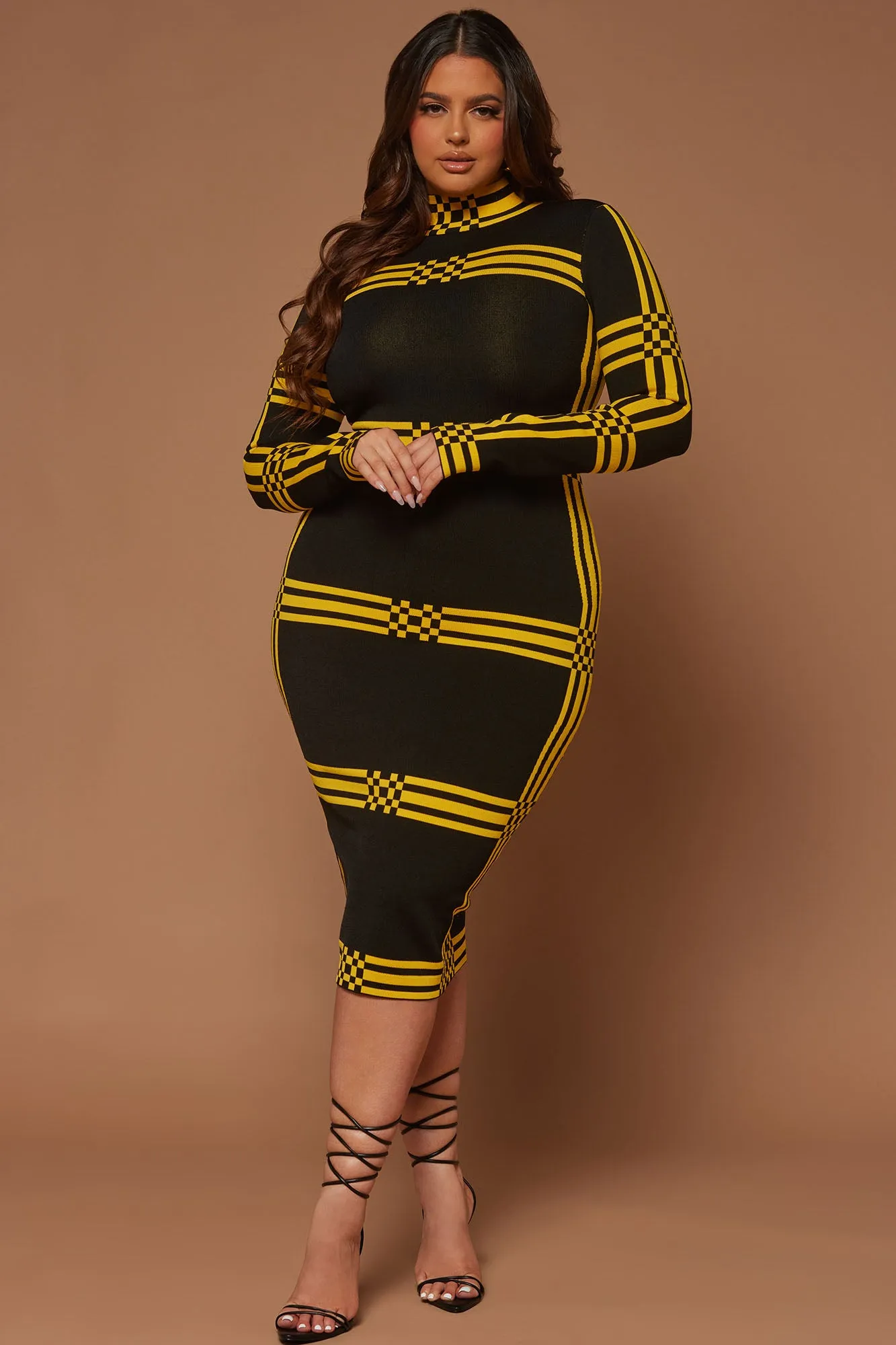 Abbie Knit Midi Dress - Black/Yellow