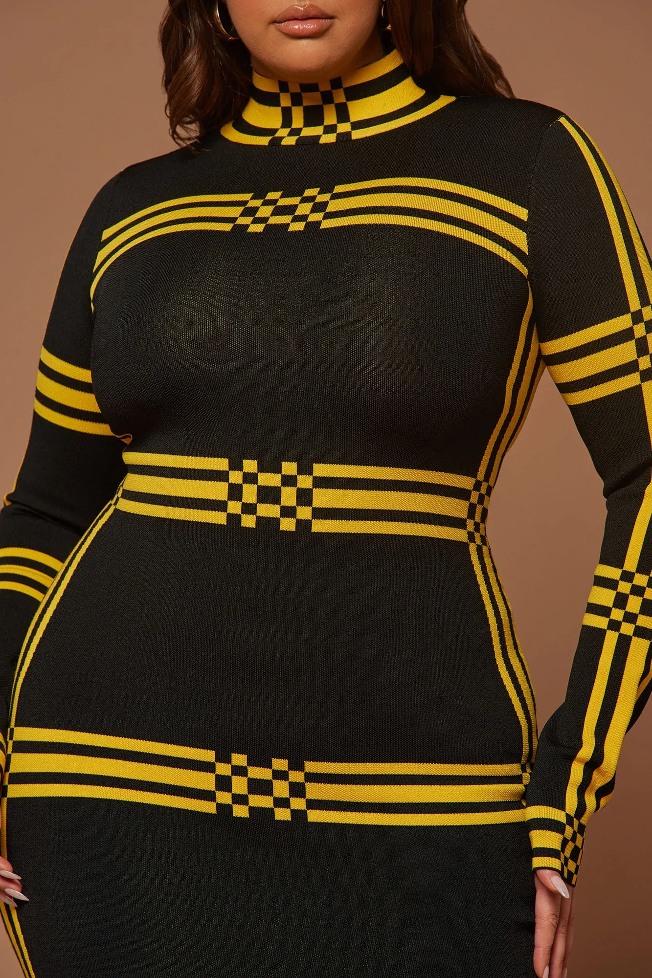 Abbie Knit Midi Dress - Black/Yellow