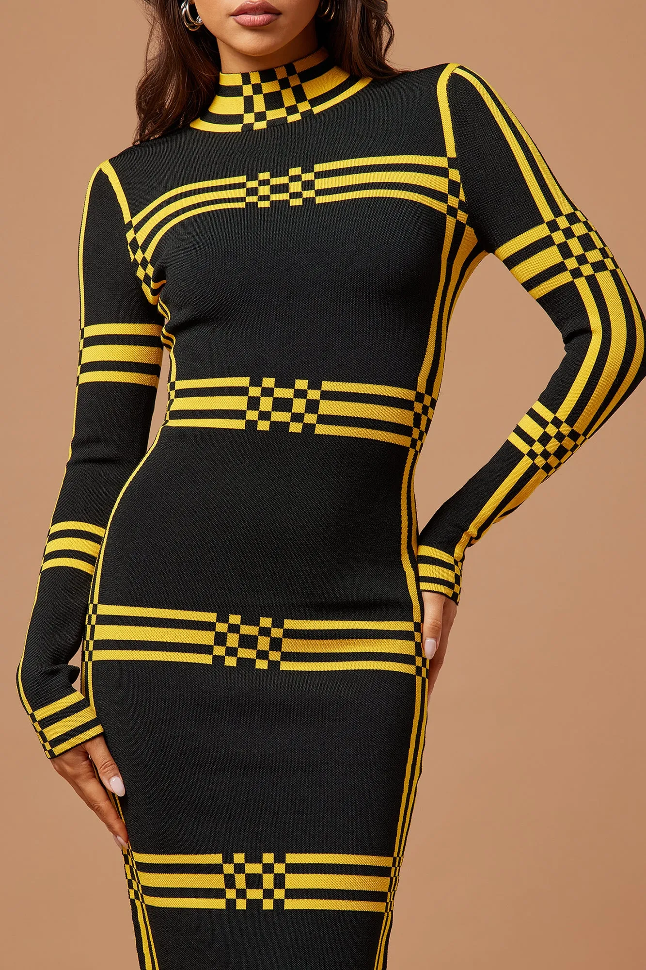 Abbie Knit Midi Dress - Black/Yellow