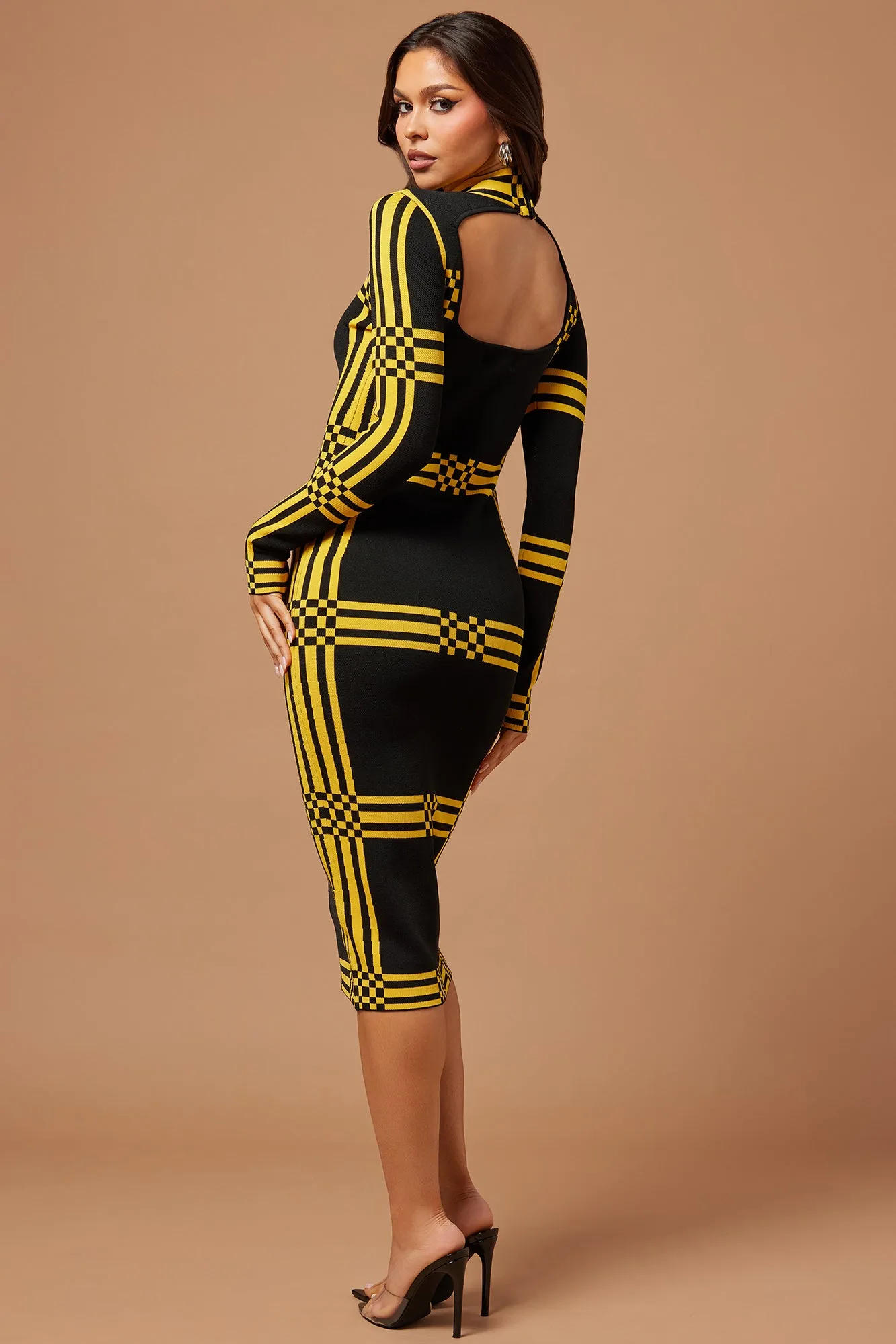 Abbie Knit Midi Dress - Black/Yellow