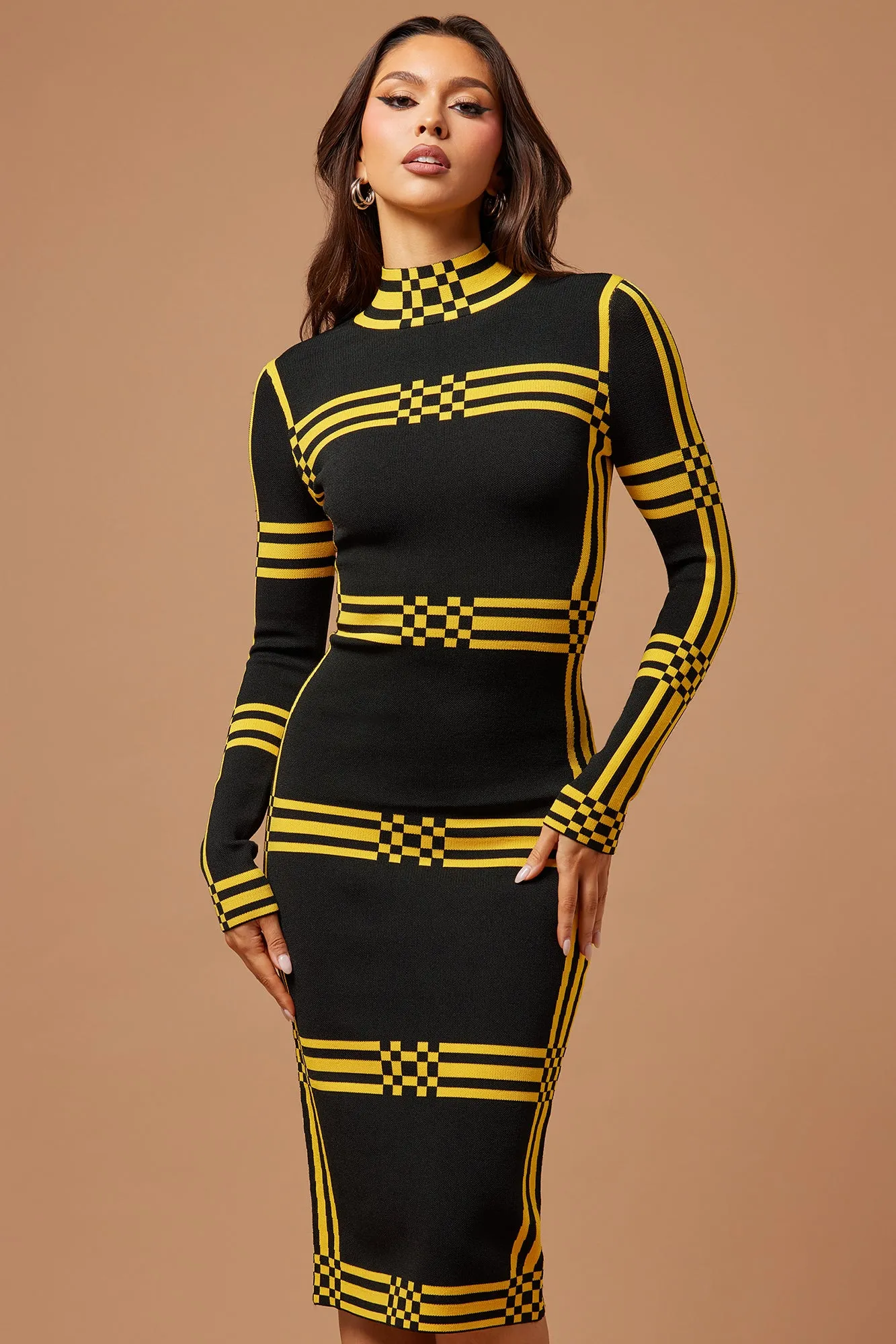 Abbie Knit Midi Dress - Black/Yellow