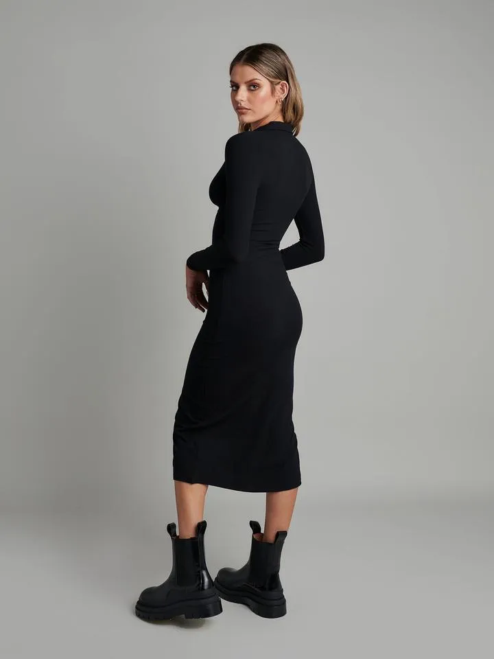 Bayse Brand WOMENS POLO LONG SLEEVE MAXI DRESS  - BLACK