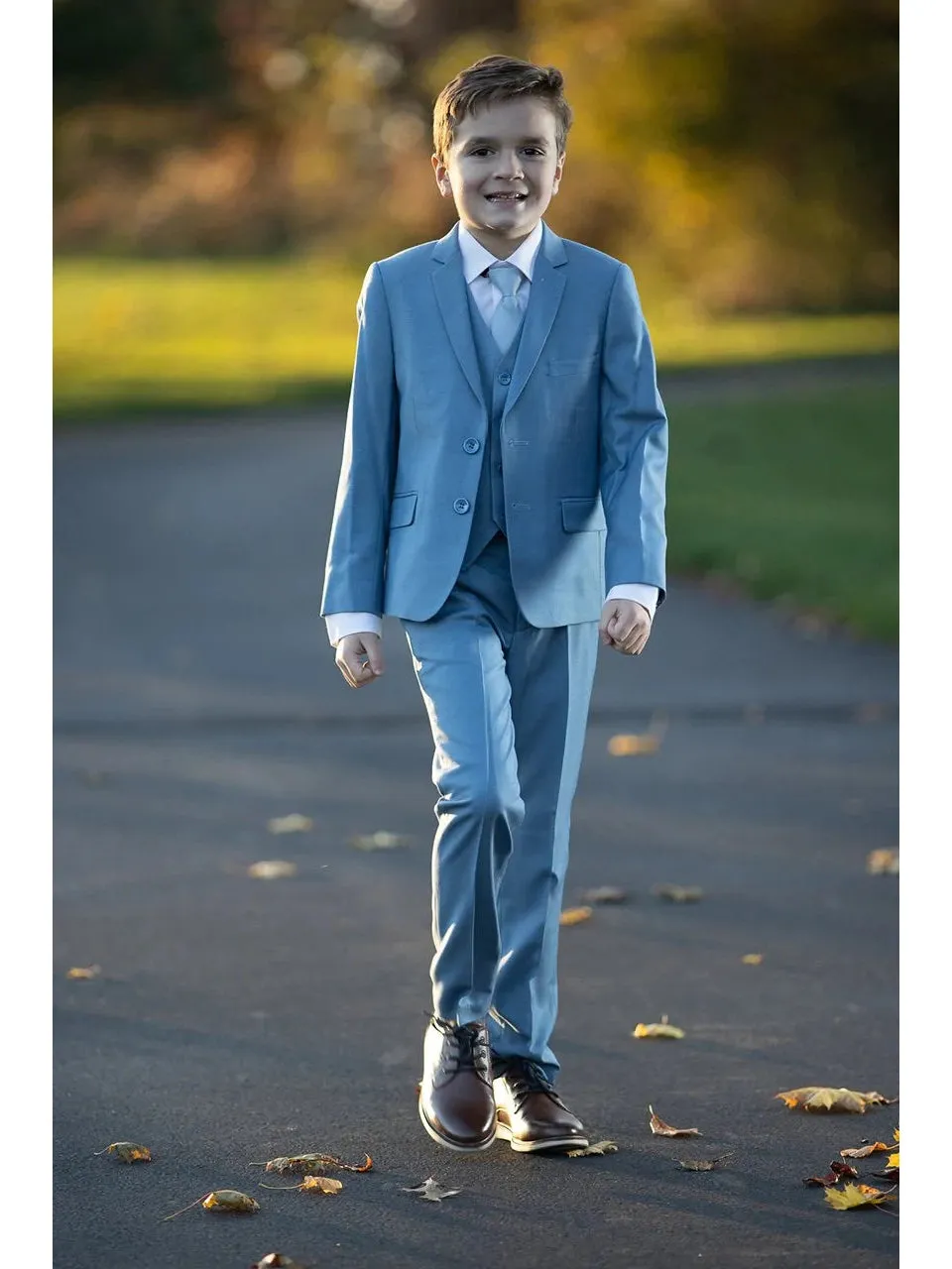 Boys Light Blue 5-Piece Wool Blend Suit