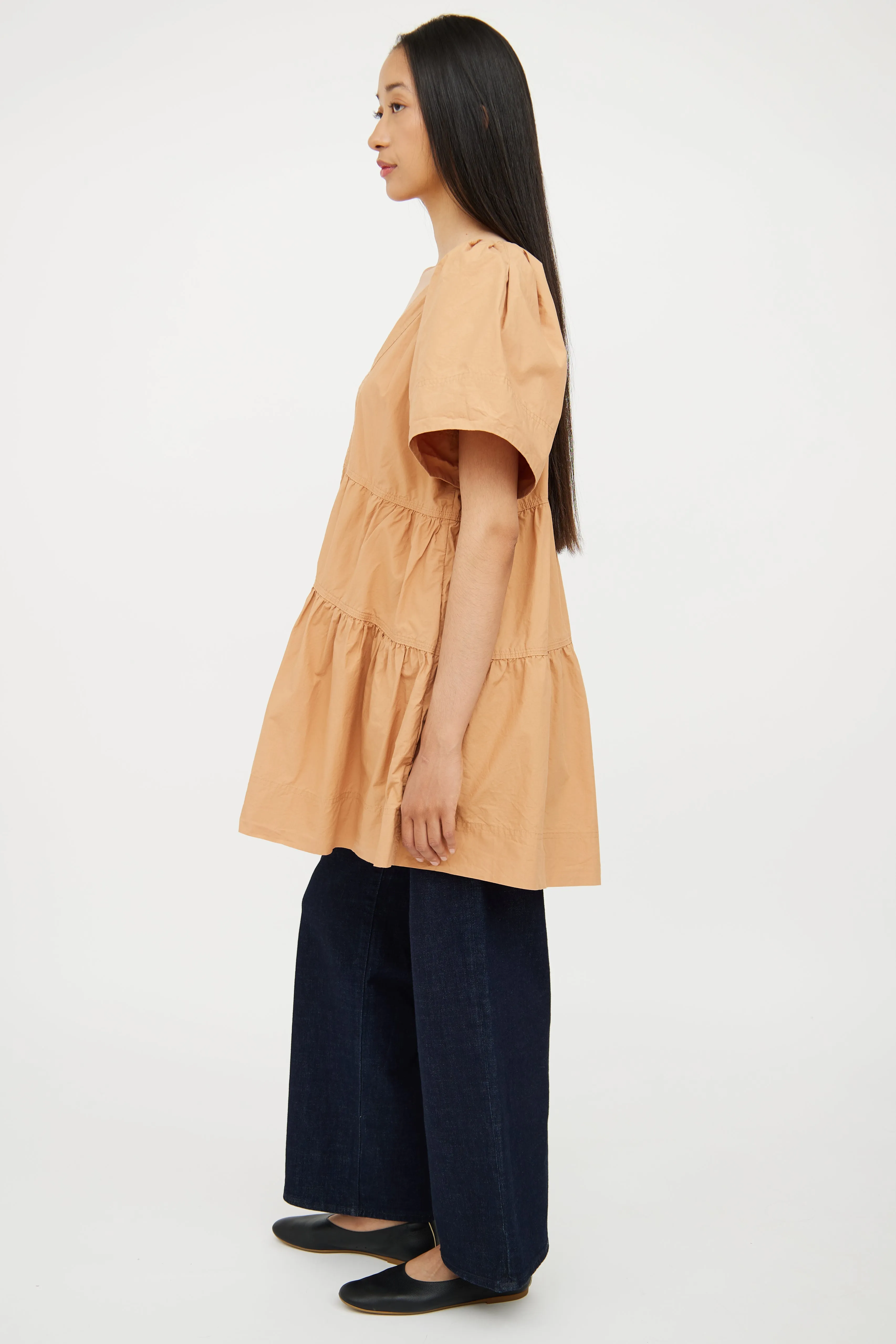 Brown Cotton Tiered Mini Dress