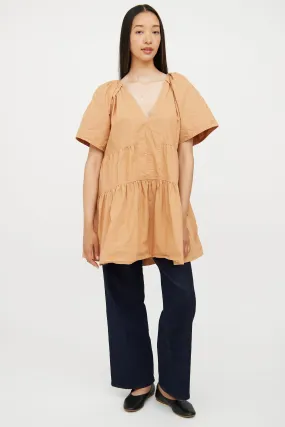 Brown Cotton Tiered Mini Dress