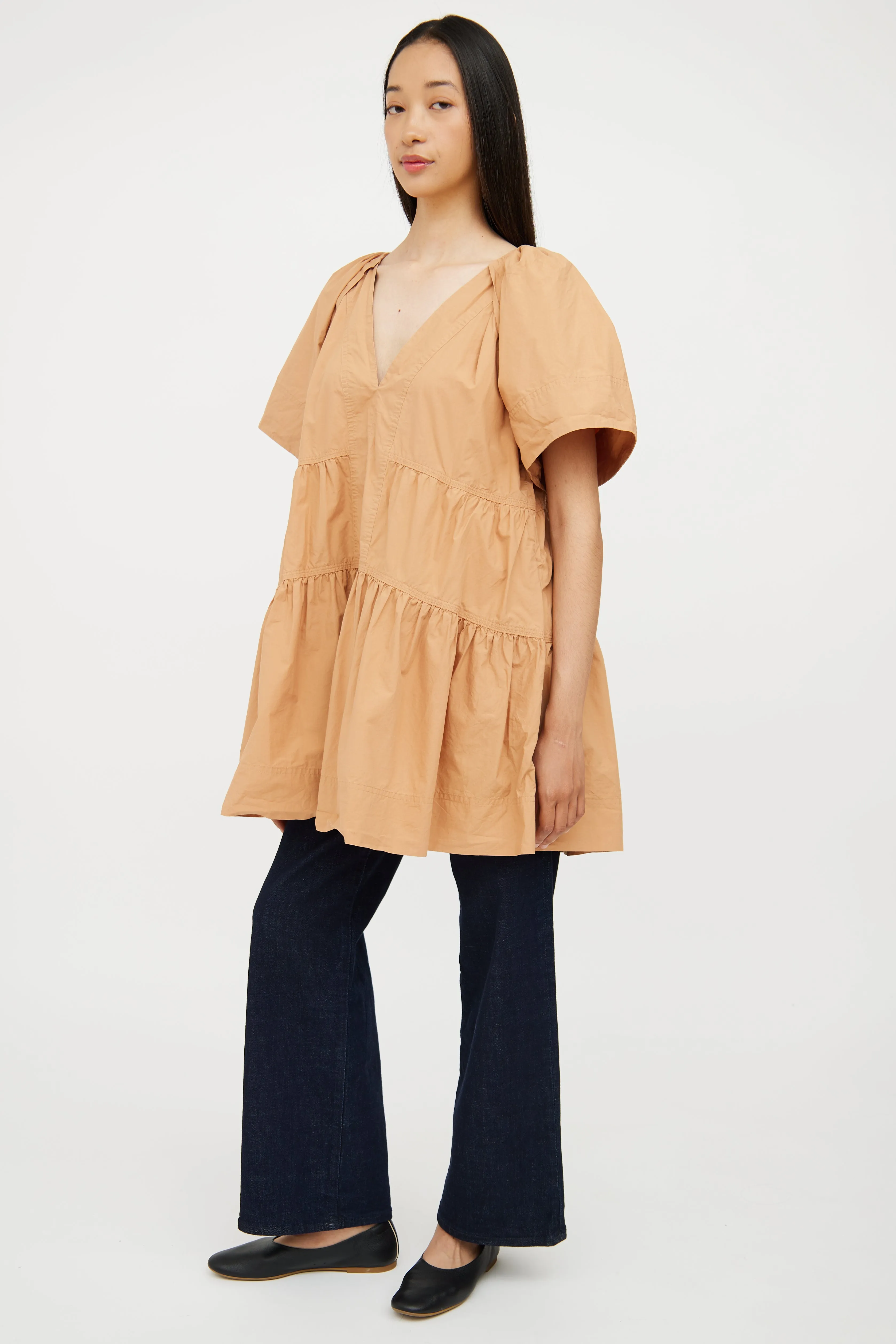 Brown Cotton Tiered Mini Dress