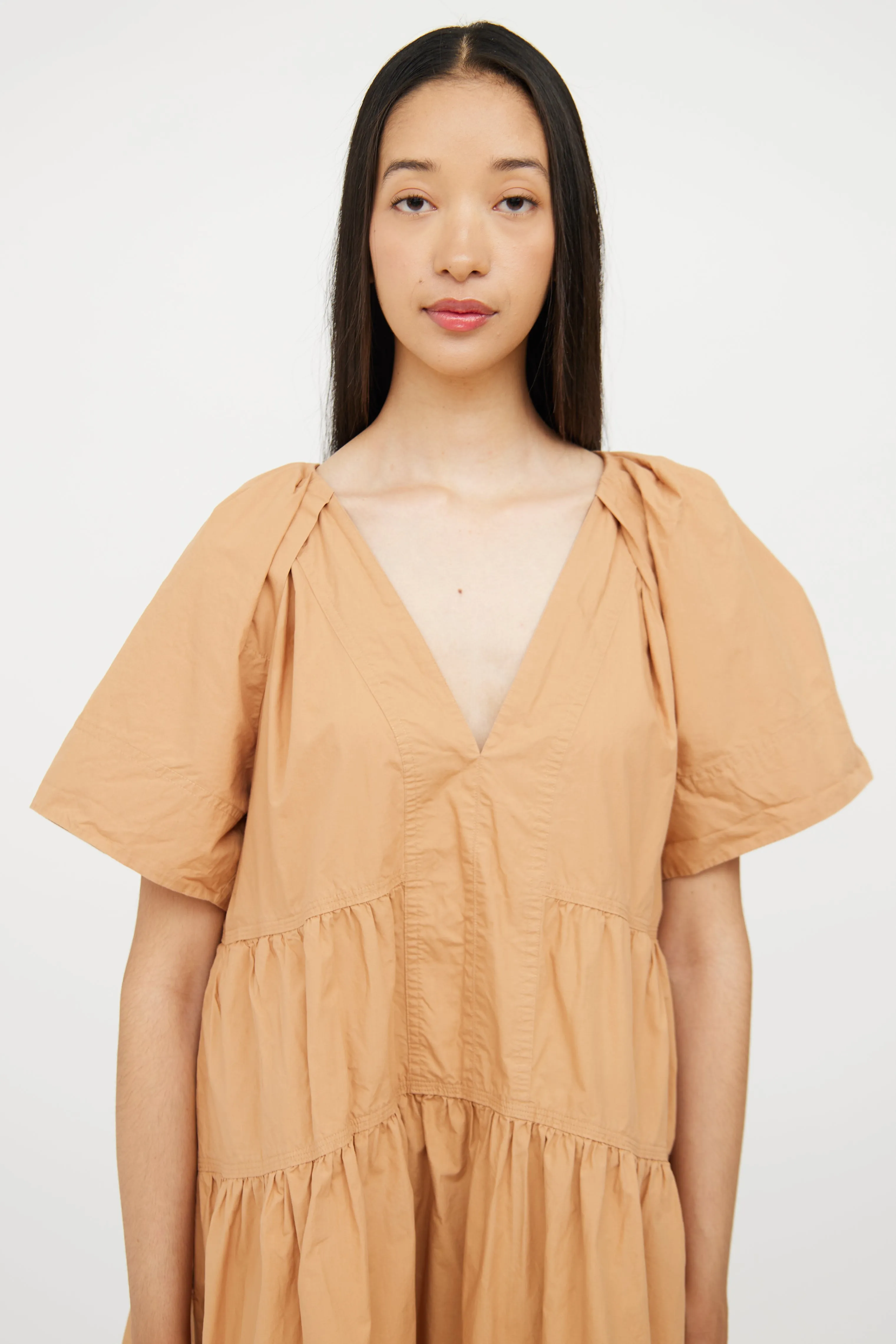 Brown Cotton Tiered Mini Dress
