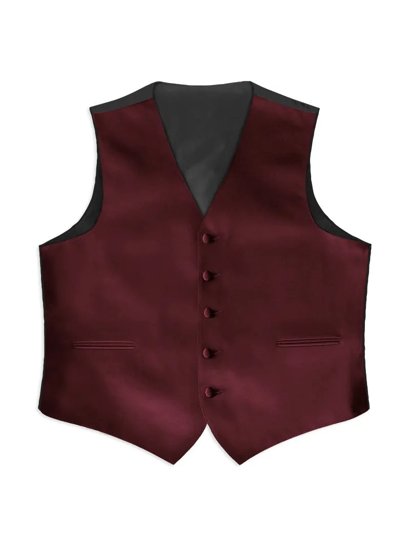 Burgundy Poly Satin Tuxedo Vest (105V-45) and Tie Set