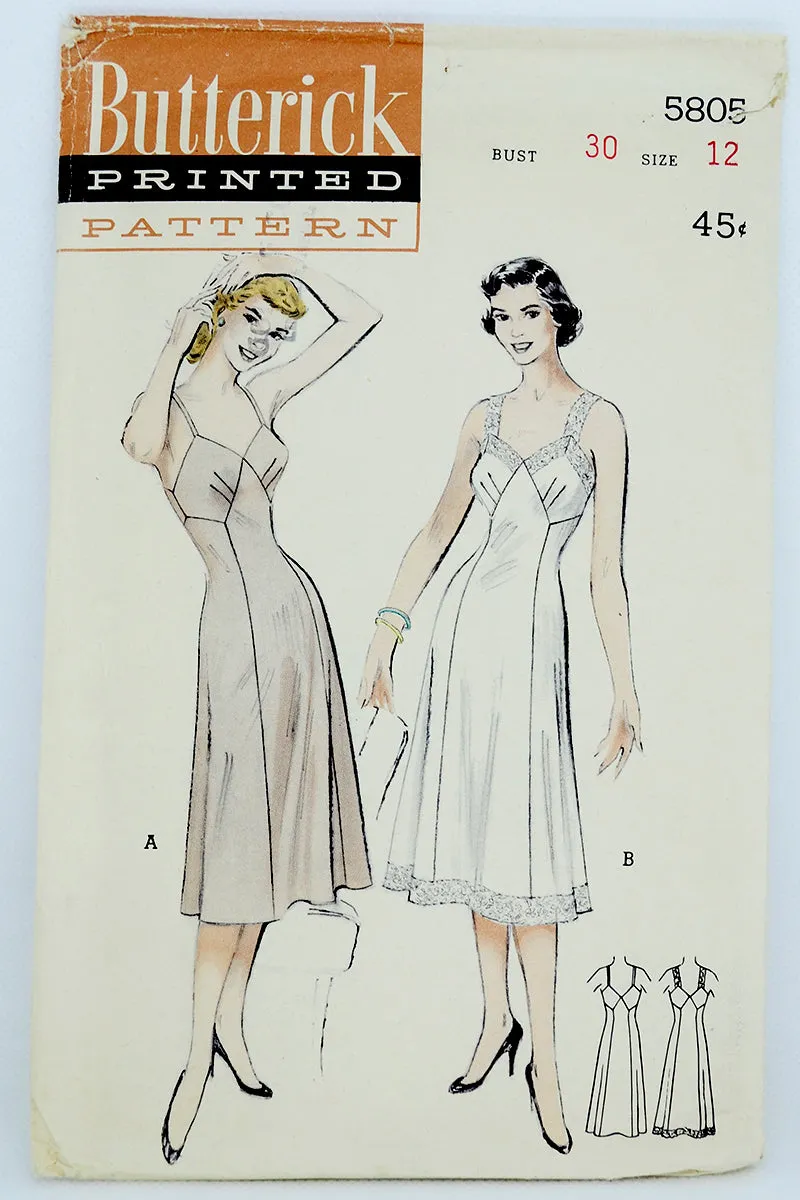 Butterick 5805 Vintage 1951 Full Slip Lingerie Sewing Pattern
