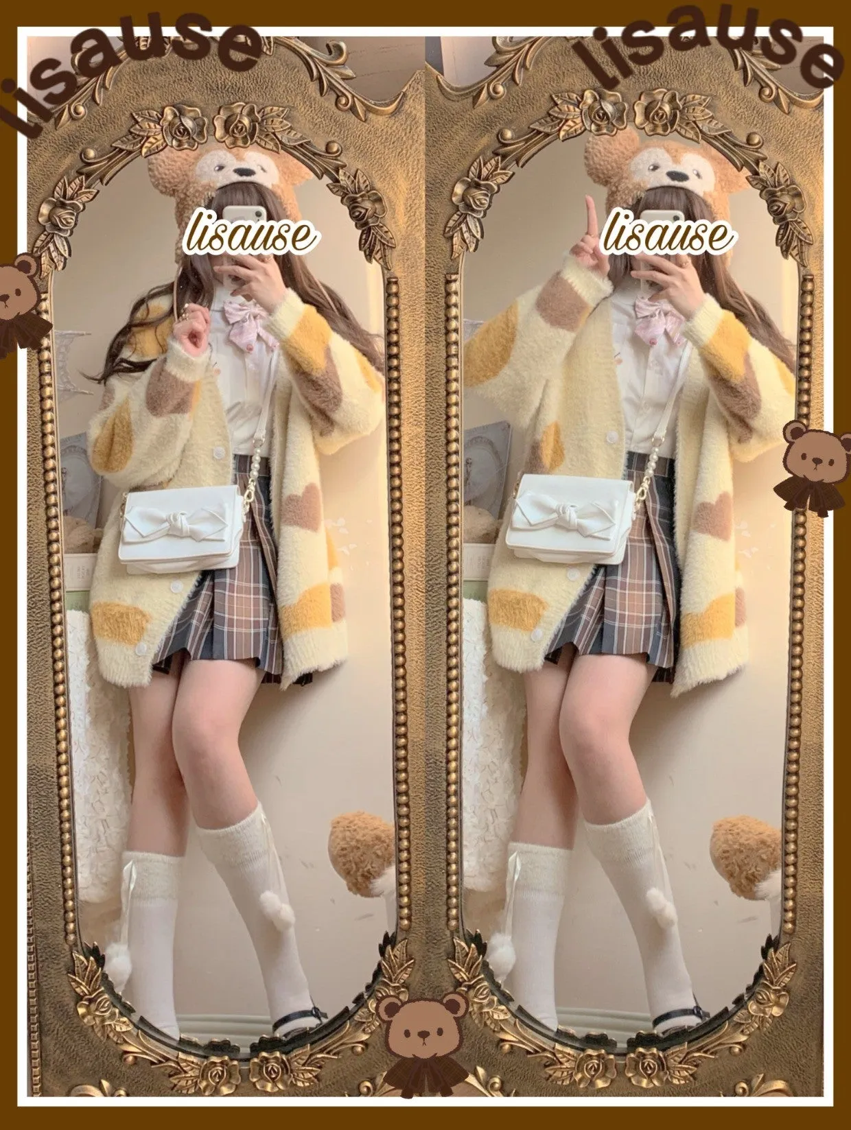 Calico Cat & Gray Tabby Cat Faux Mink Fur Cardigan Sweater