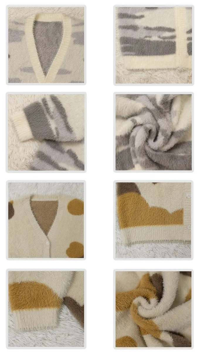 Calico Cat & Gray Tabby Cat Faux Mink Fur Cardigan Sweater
