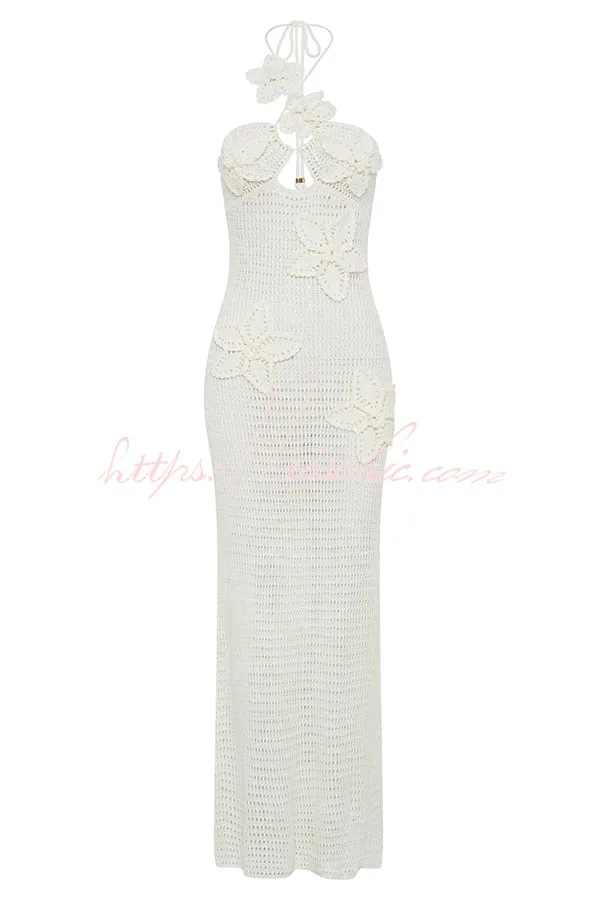 Call It Chic Knit Floral Crochet Halter Fishtail Hem Maxi Dress
