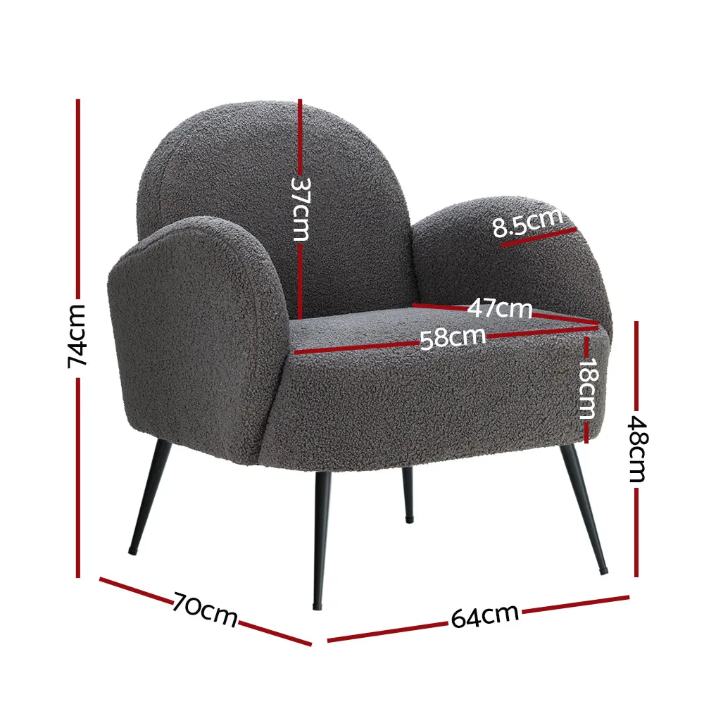 Charcoal Boucle Sherpa Armchair with Steel Legs - Artiss