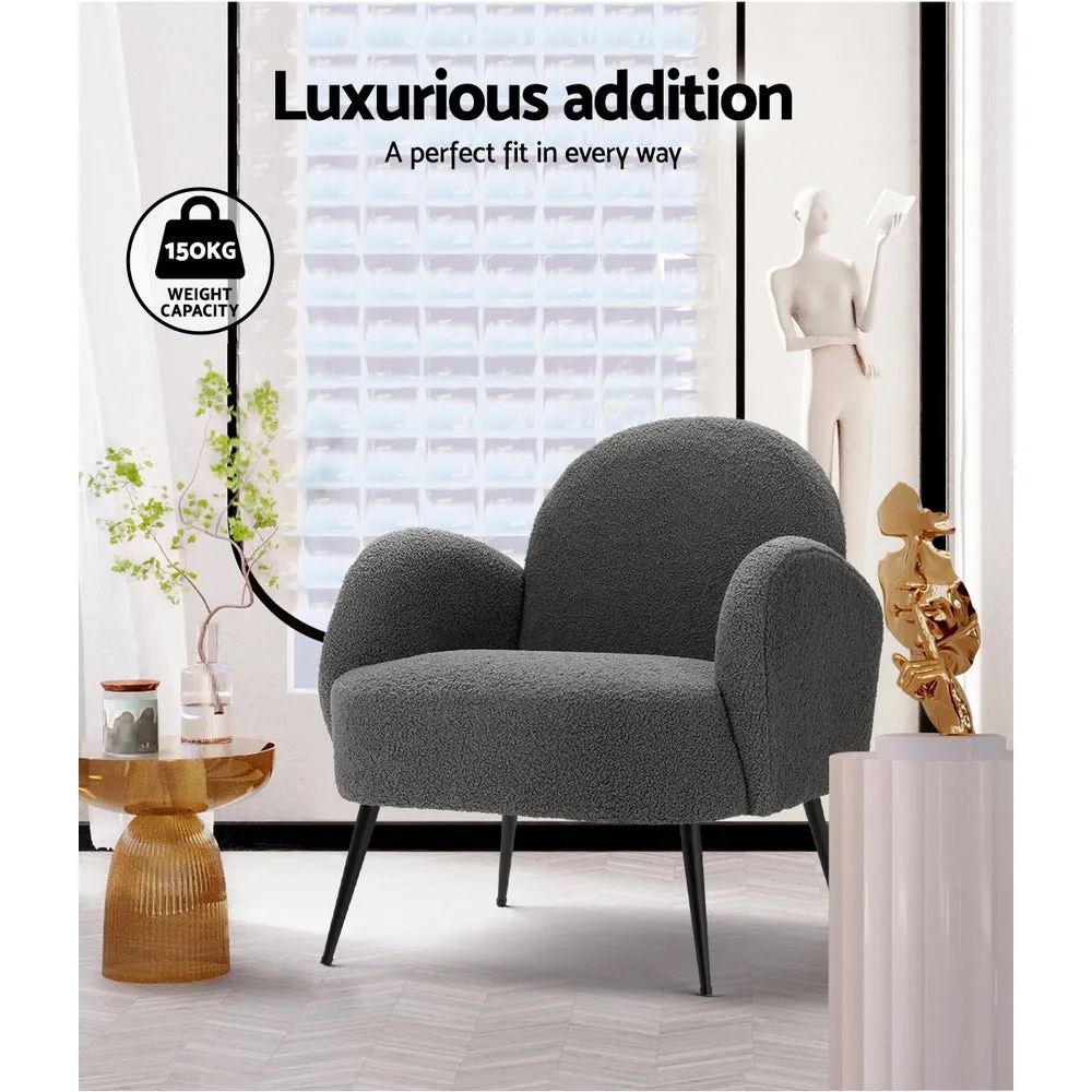 Charcoal Boucle Sherpa Armchair with Steel Legs - Artiss