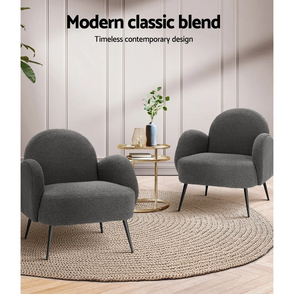 Charcoal Boucle Sherpa Armchair with Steel Legs - Artiss