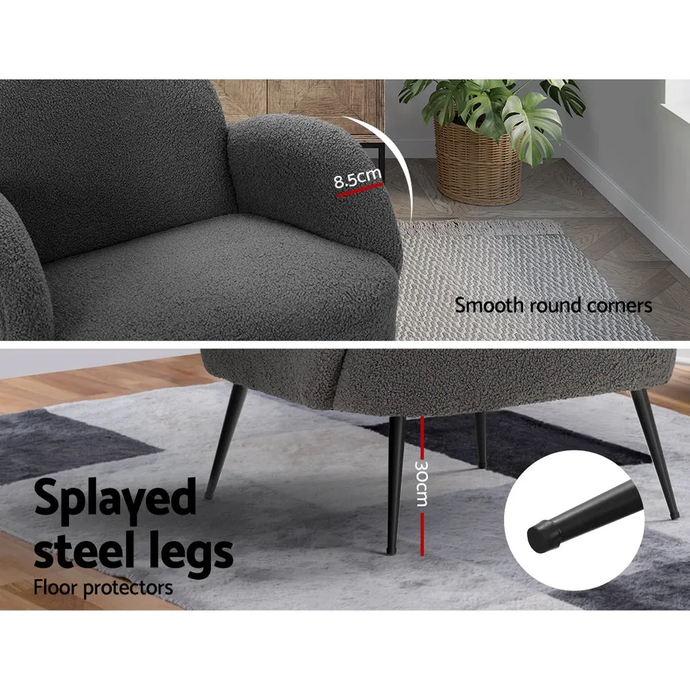 Charcoal Boucle Sherpa Armchair with Steel Legs - Artiss