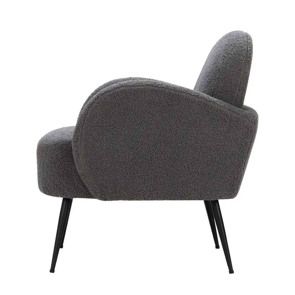 Charcoal Boucle Sherpa Armchair with Steel Legs - Artiss