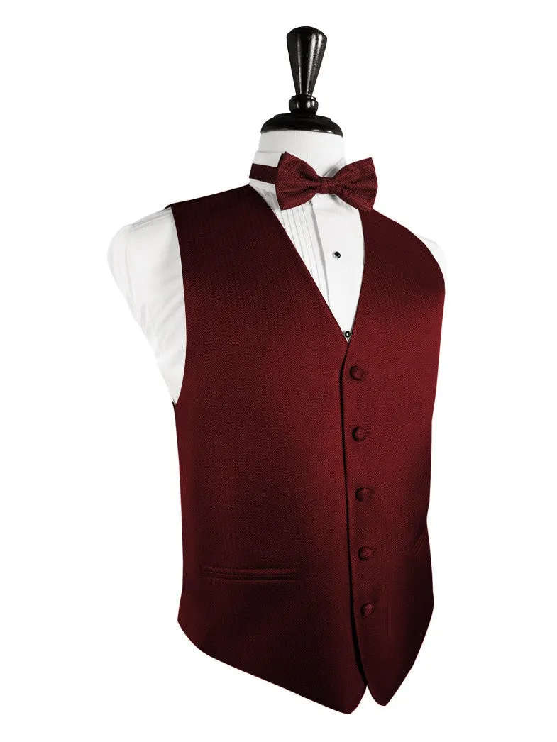 Claret Herringbone Tuxedo Vest and Tie Set