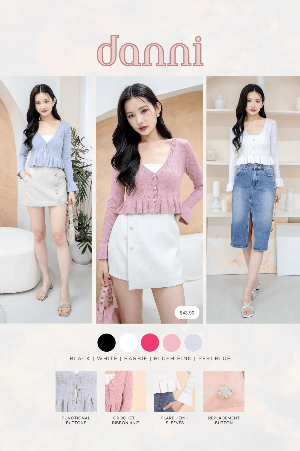 DANNI FLAIR CARDIGAN IN BLUSH PINK