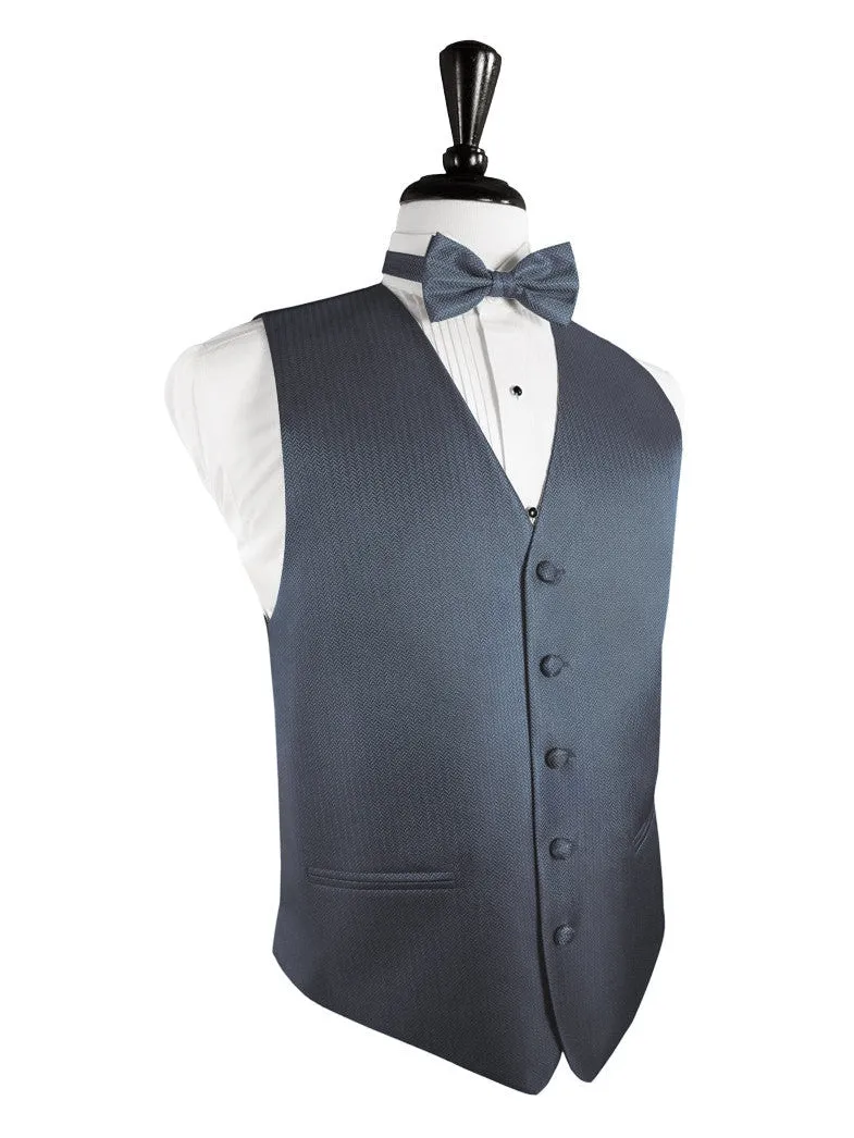 Desert Blue Herringbone Tuxedo Vest and Tie Set