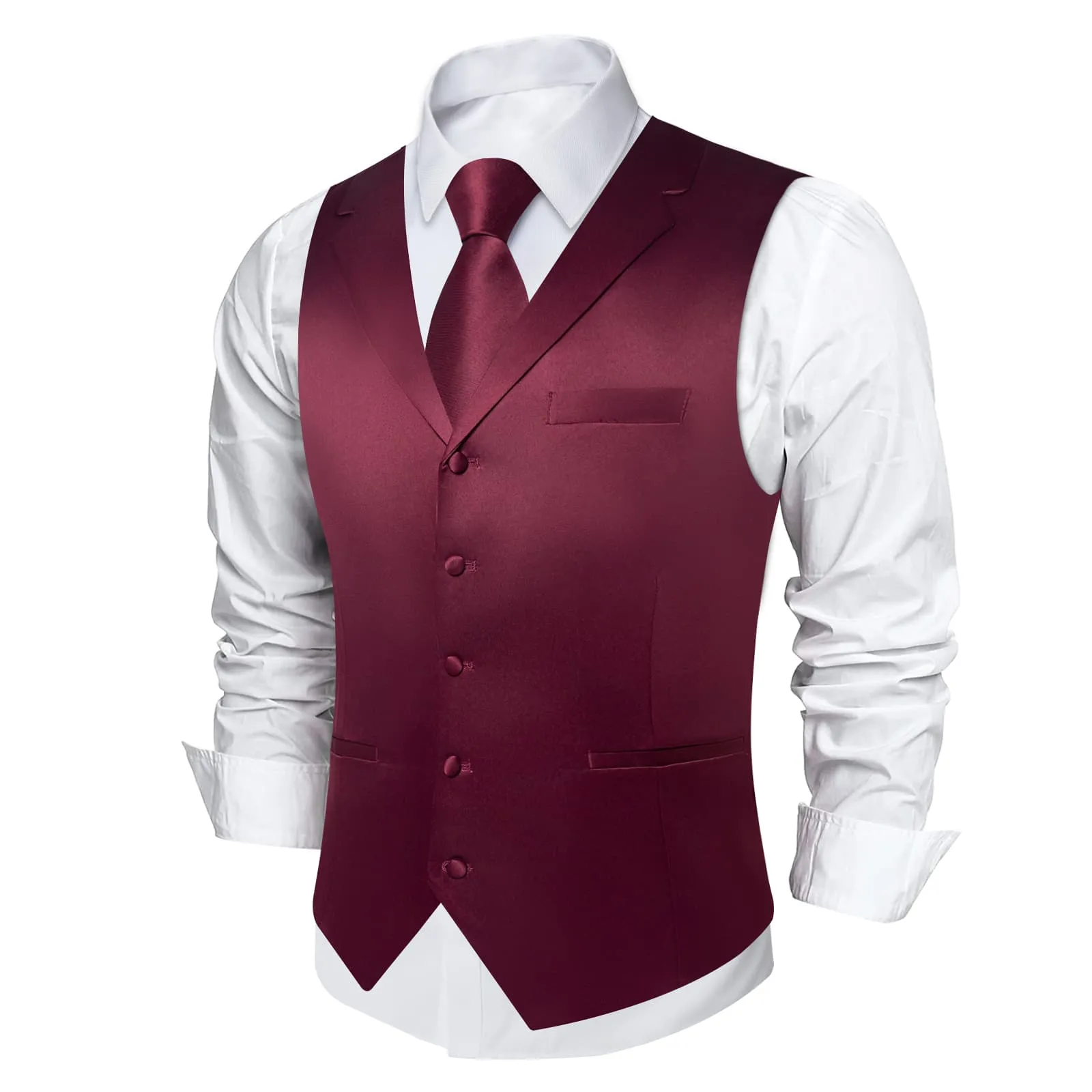 DiBanGu Tuxedo Waistcoat Dark Burgundy Solid Notched Collar Mens Dress Work Vest