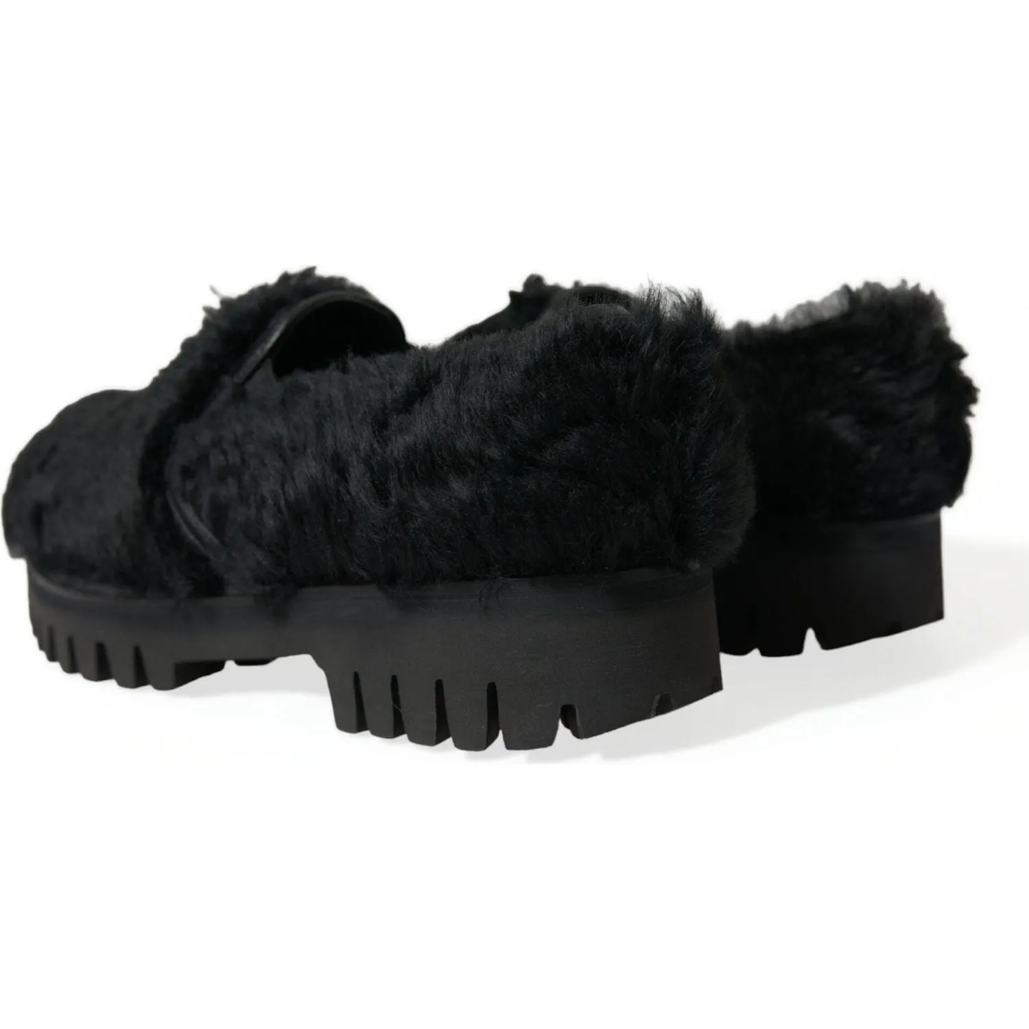 Dolce & Gabbana Elegant Black Fur Slip On Loafers for Men