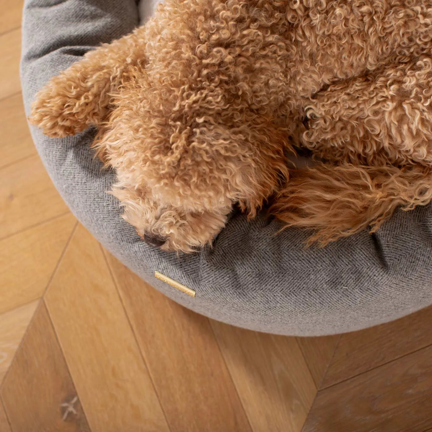 Donut Bed With Removable Covers in Pewter Herringbone Tweed by Lords & Labradors