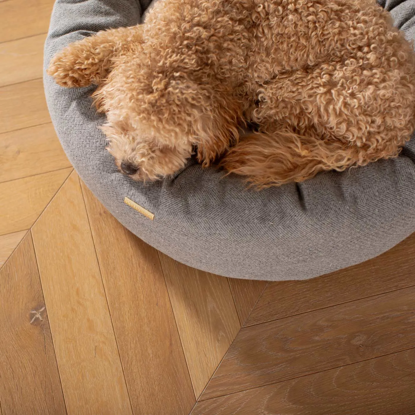 Donut Bed With Removable Covers in Pewter Herringbone Tweed by Lords & Labradors