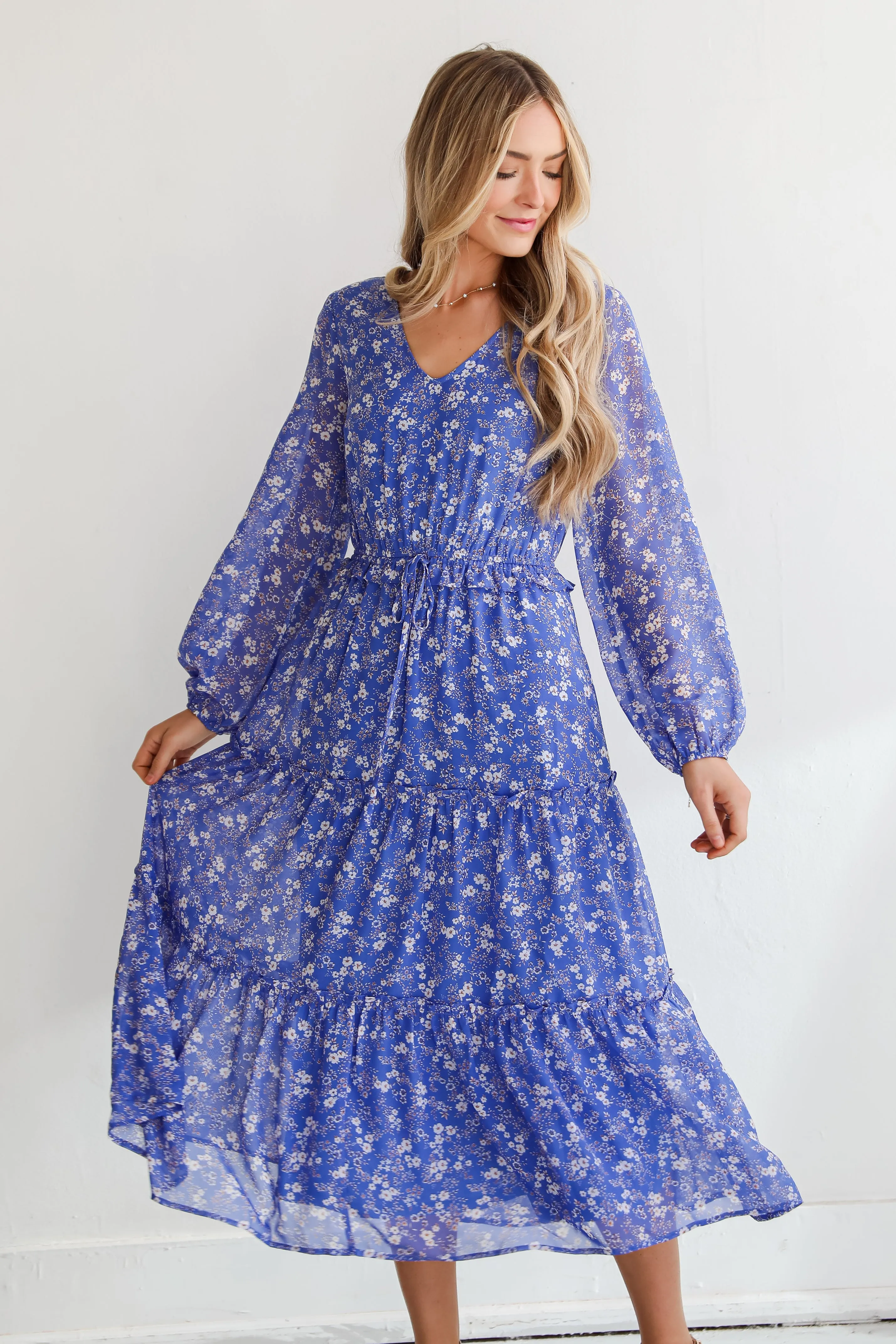 FINAL SALE - Extraordinary Impression Blue Floral Midi Dress