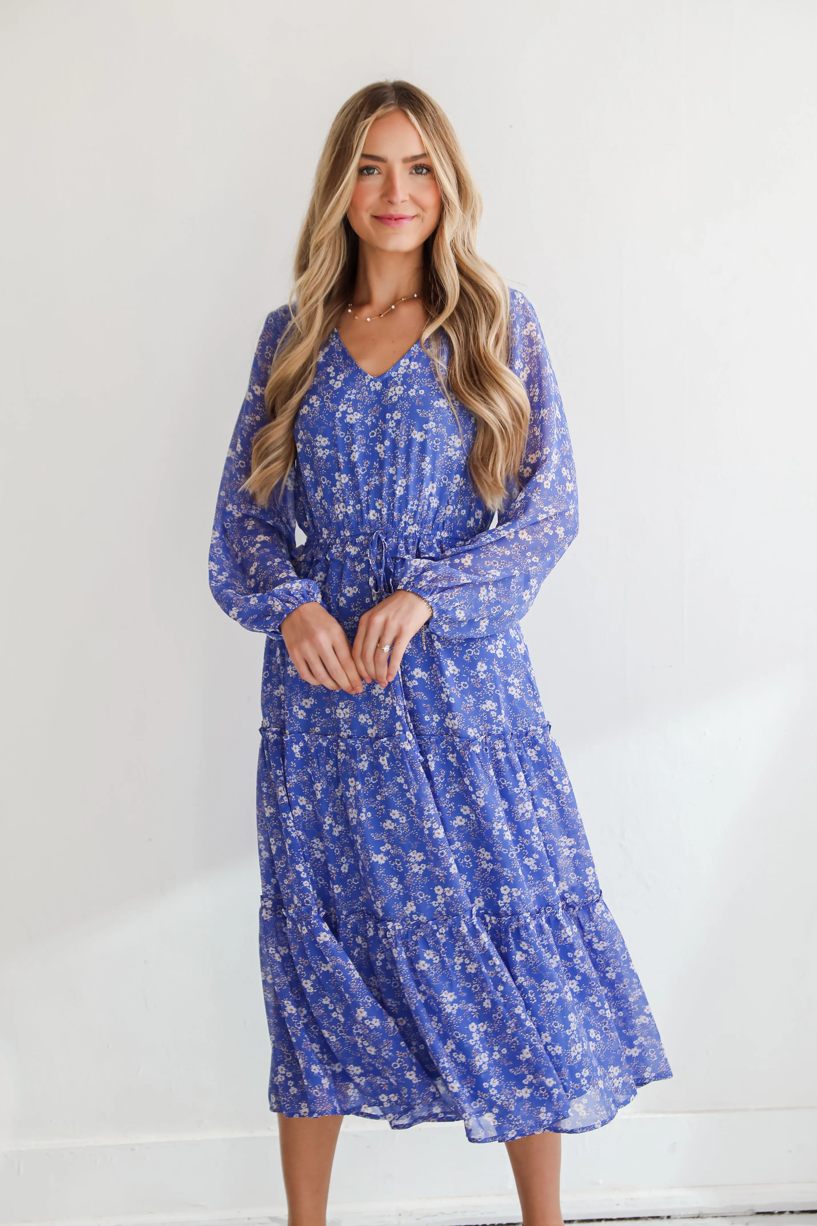 FINAL SALE - Extraordinary Impression Blue Floral Midi Dress