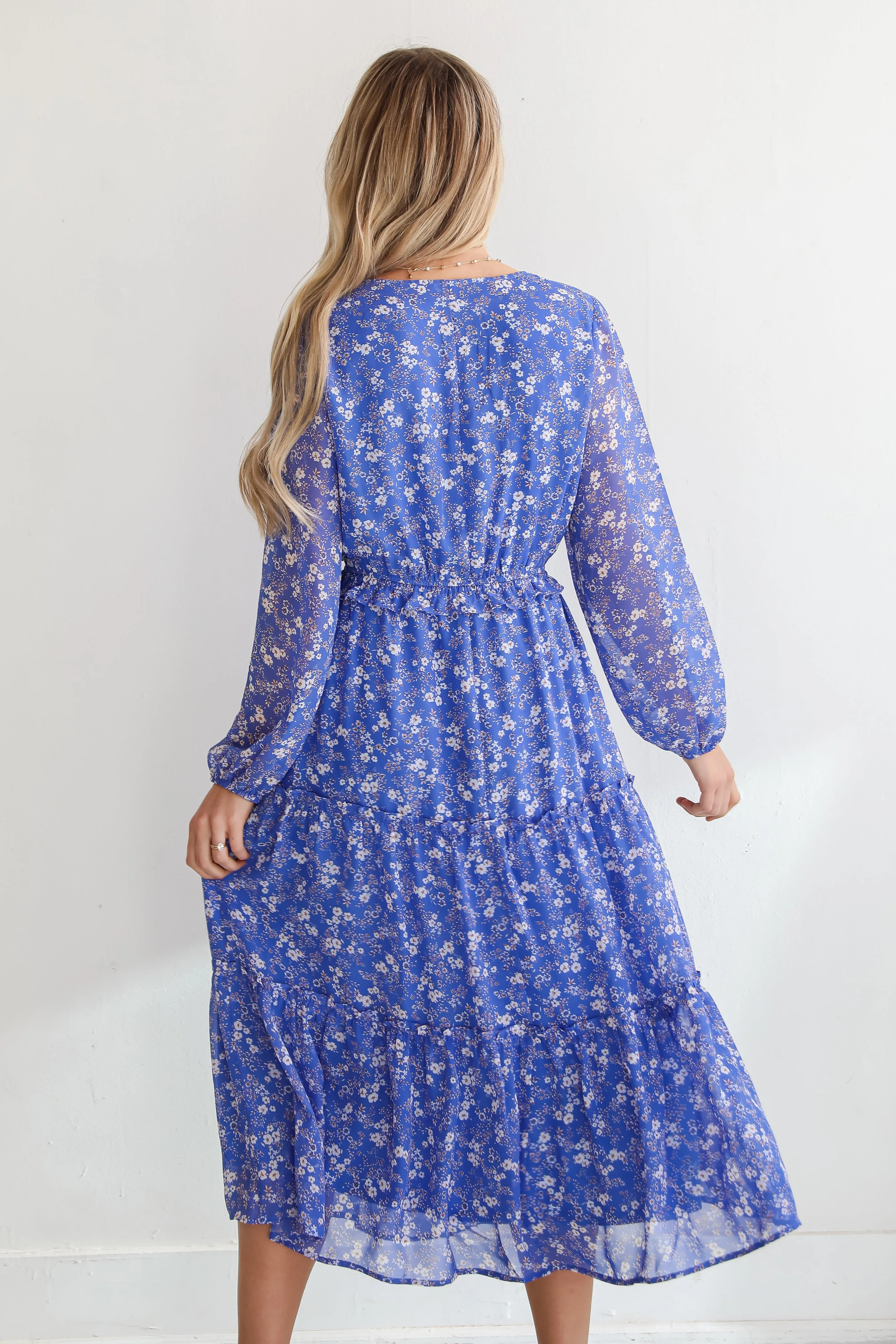 FINAL SALE - Extraordinary Impression Blue Floral Midi Dress