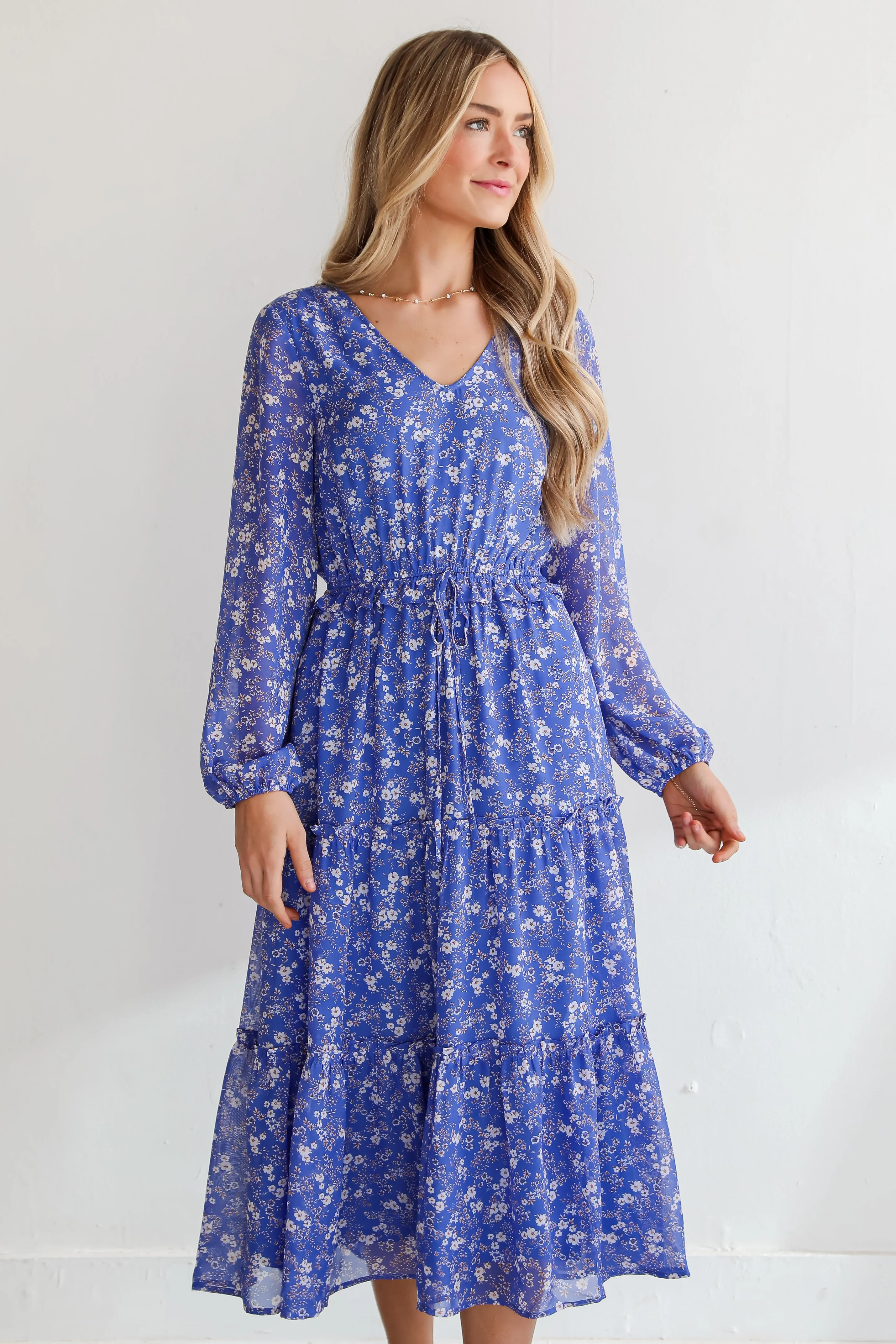 FINAL SALE - Extraordinary Impression Blue Floral Midi Dress