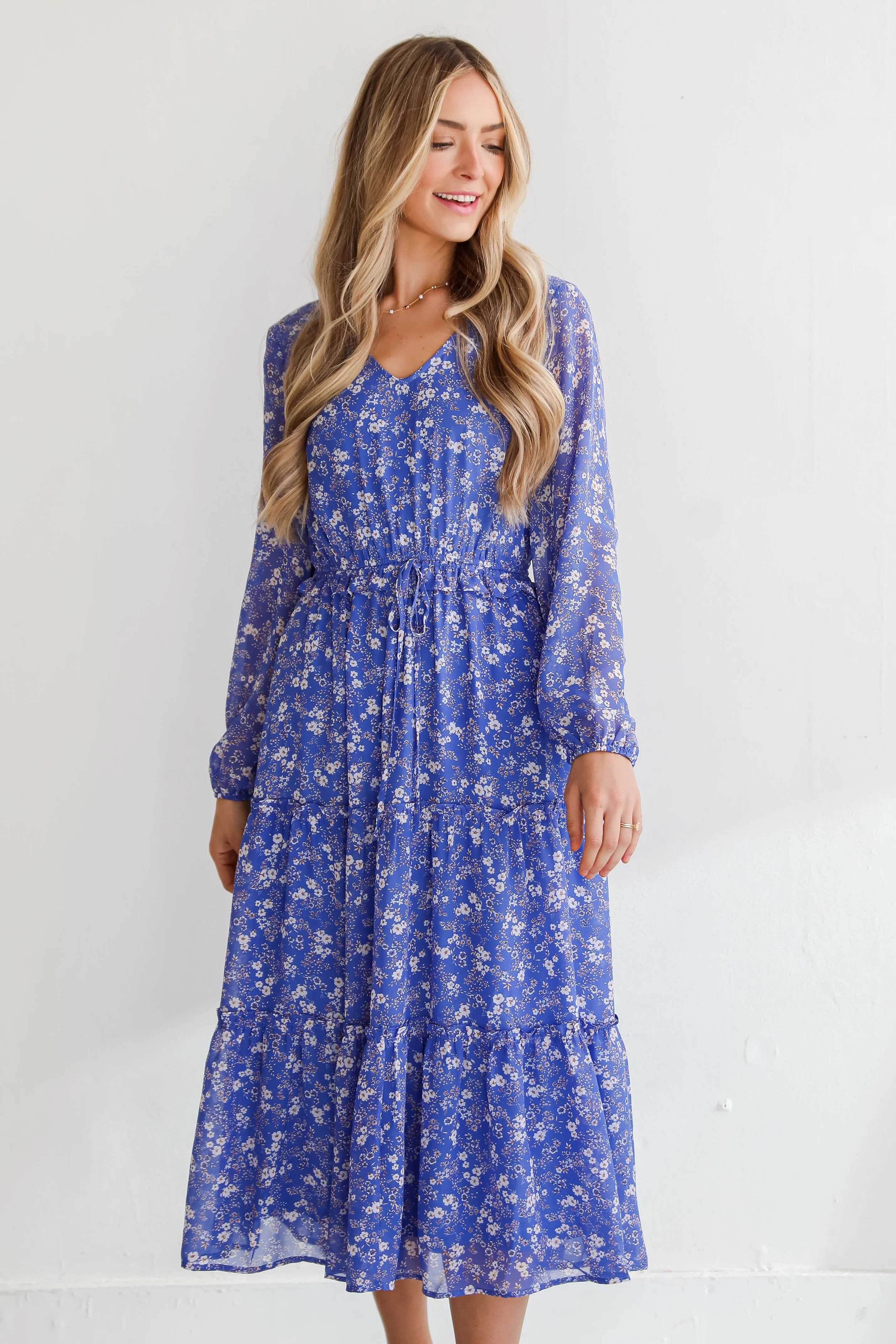 FINAL SALE - Extraordinary Impression Blue Floral Midi Dress