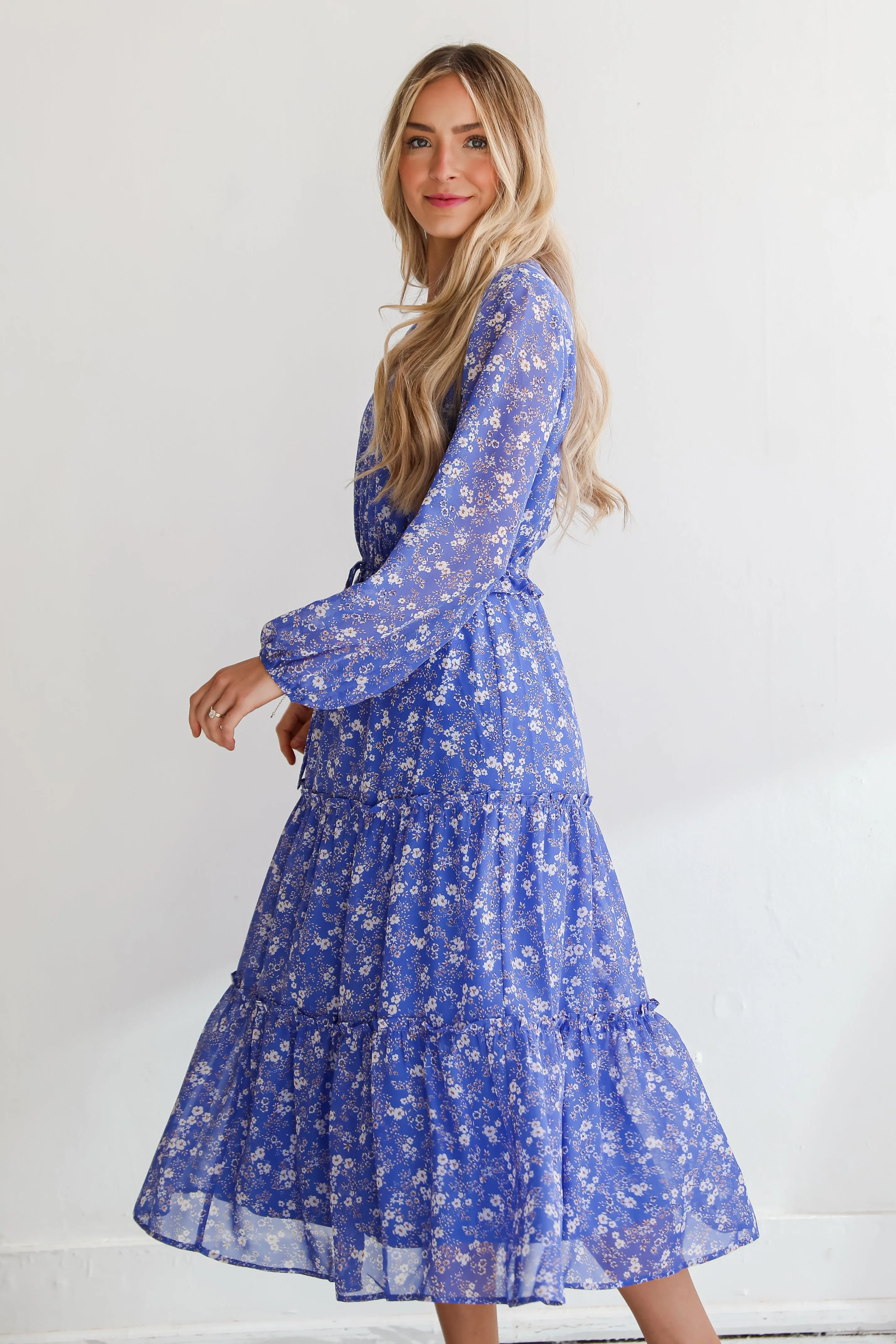 FINAL SALE - Extraordinary Impression Blue Floral Midi Dress