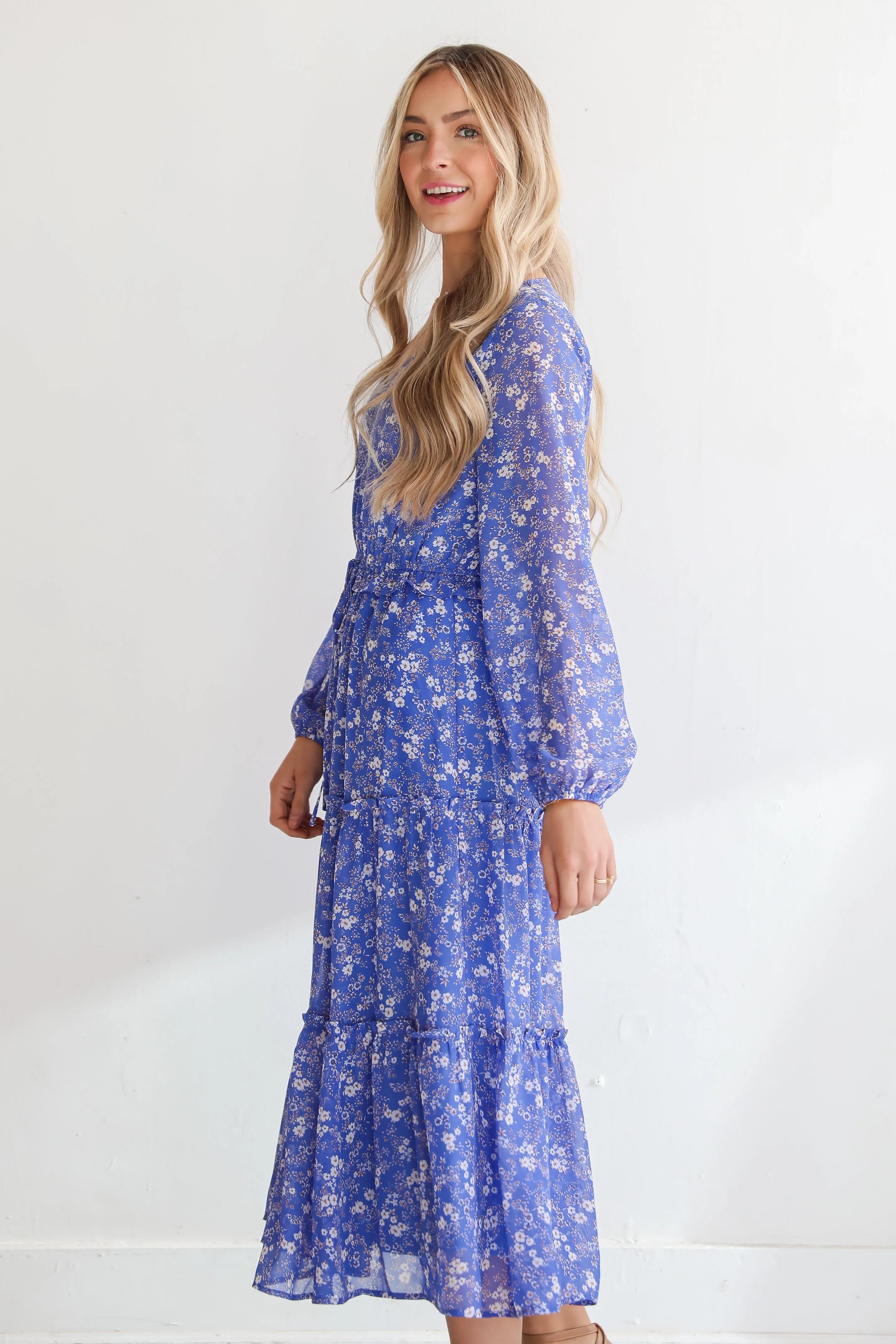FINAL SALE - Extraordinary Impression Blue Floral Midi Dress
