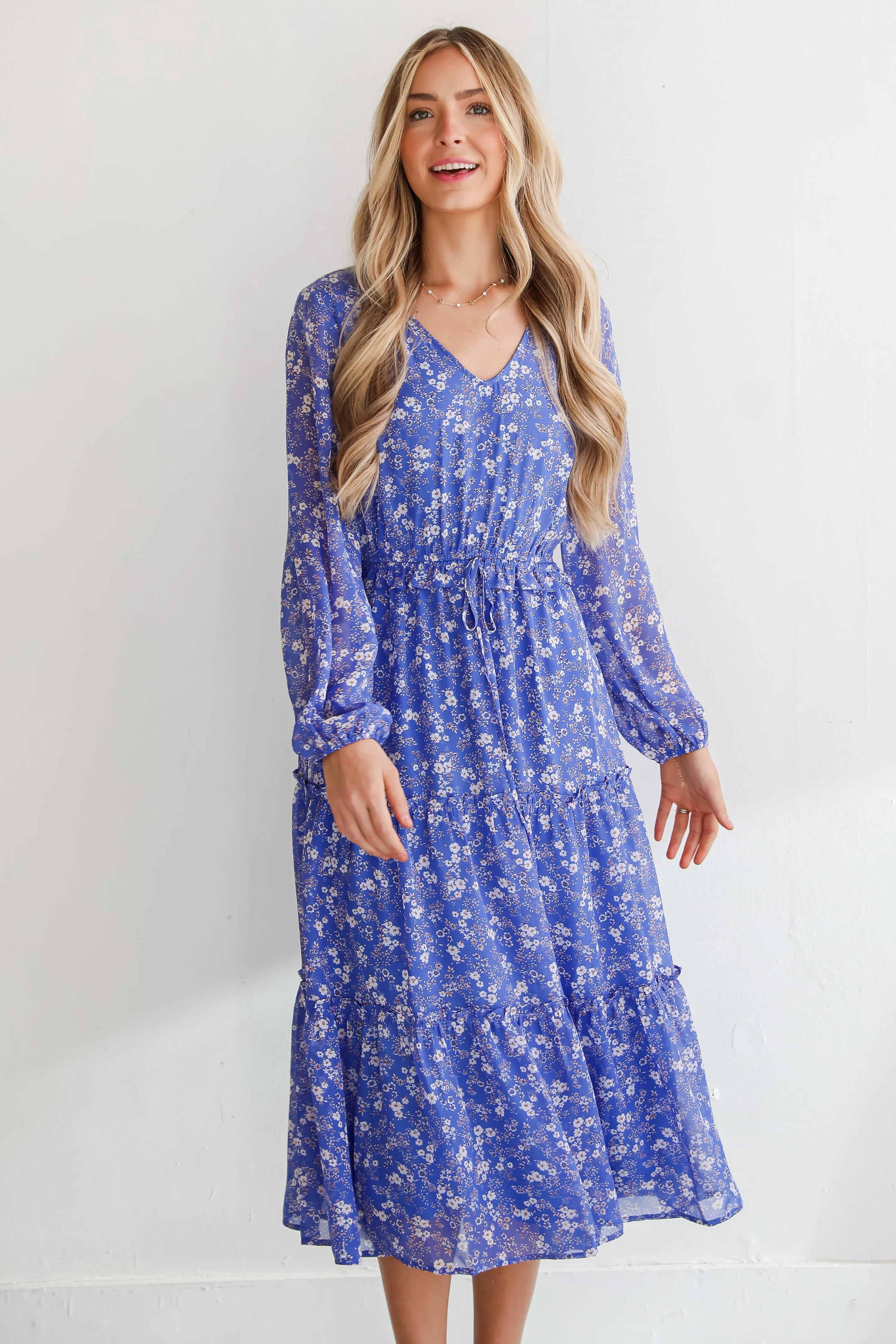 FINAL SALE - Extraordinary Impression Blue Floral Midi Dress
