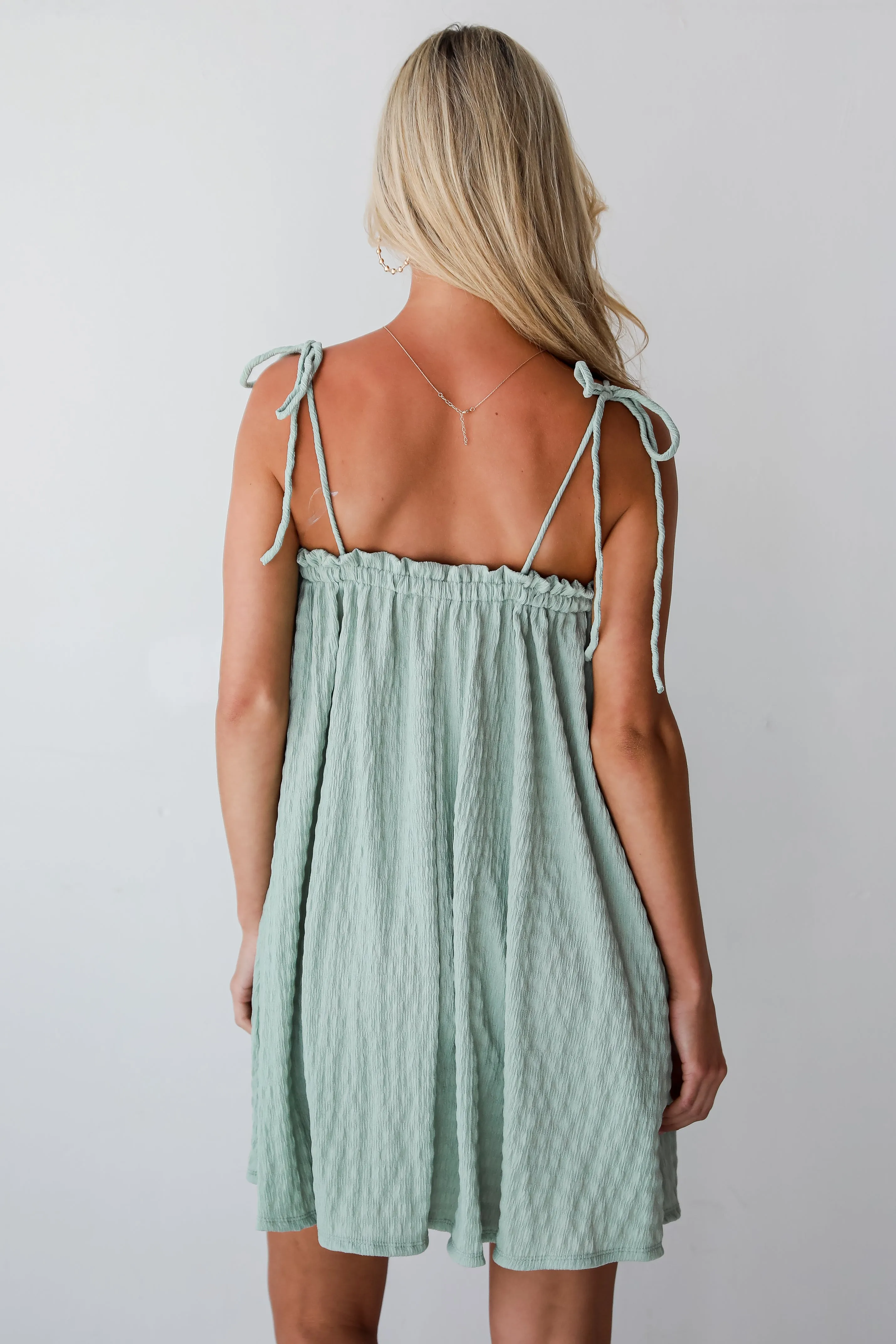FINAL SALE - Lighthearted Days Sage Textured Mini Dress