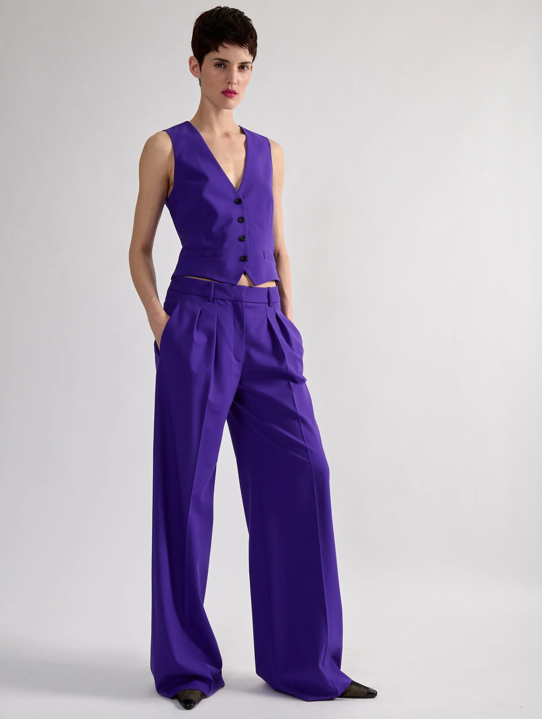 Gilet de costume en toile de laine violet