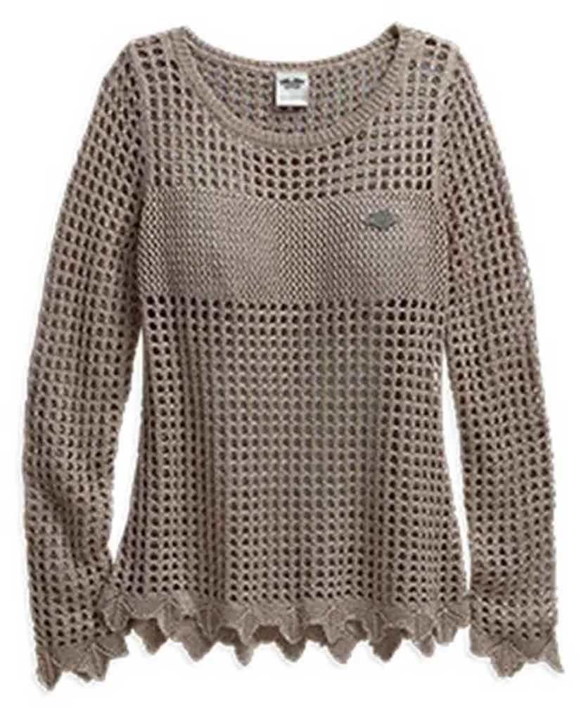 Harley-Davidson sweater-open knit, metallic women's woodsmoke